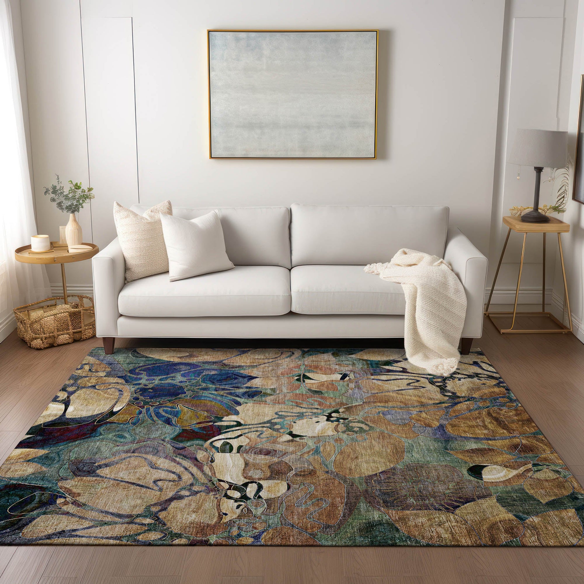Addison Rugs Floral Beige Washable Indoor-Outdoor Rug