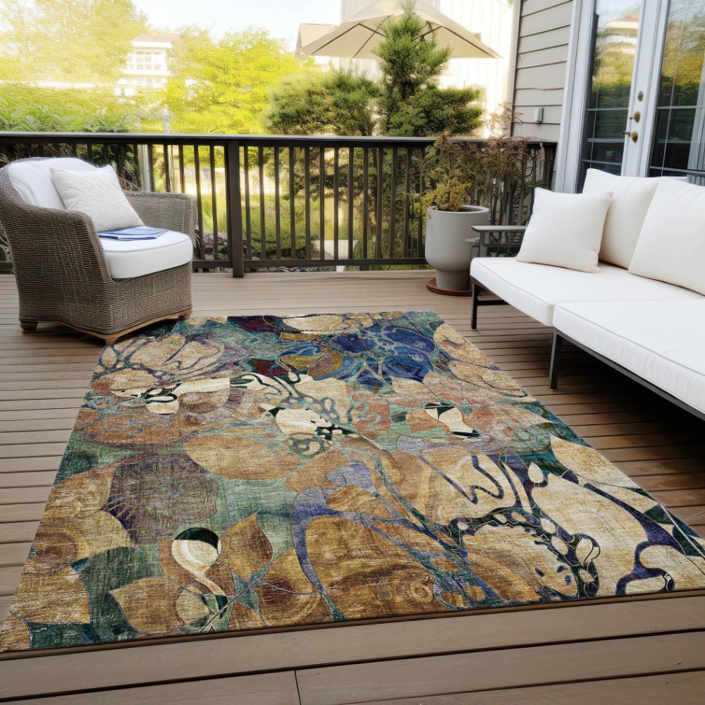 Addison Rugs Floral Beige Washable Indoor-Outdoor Rug
