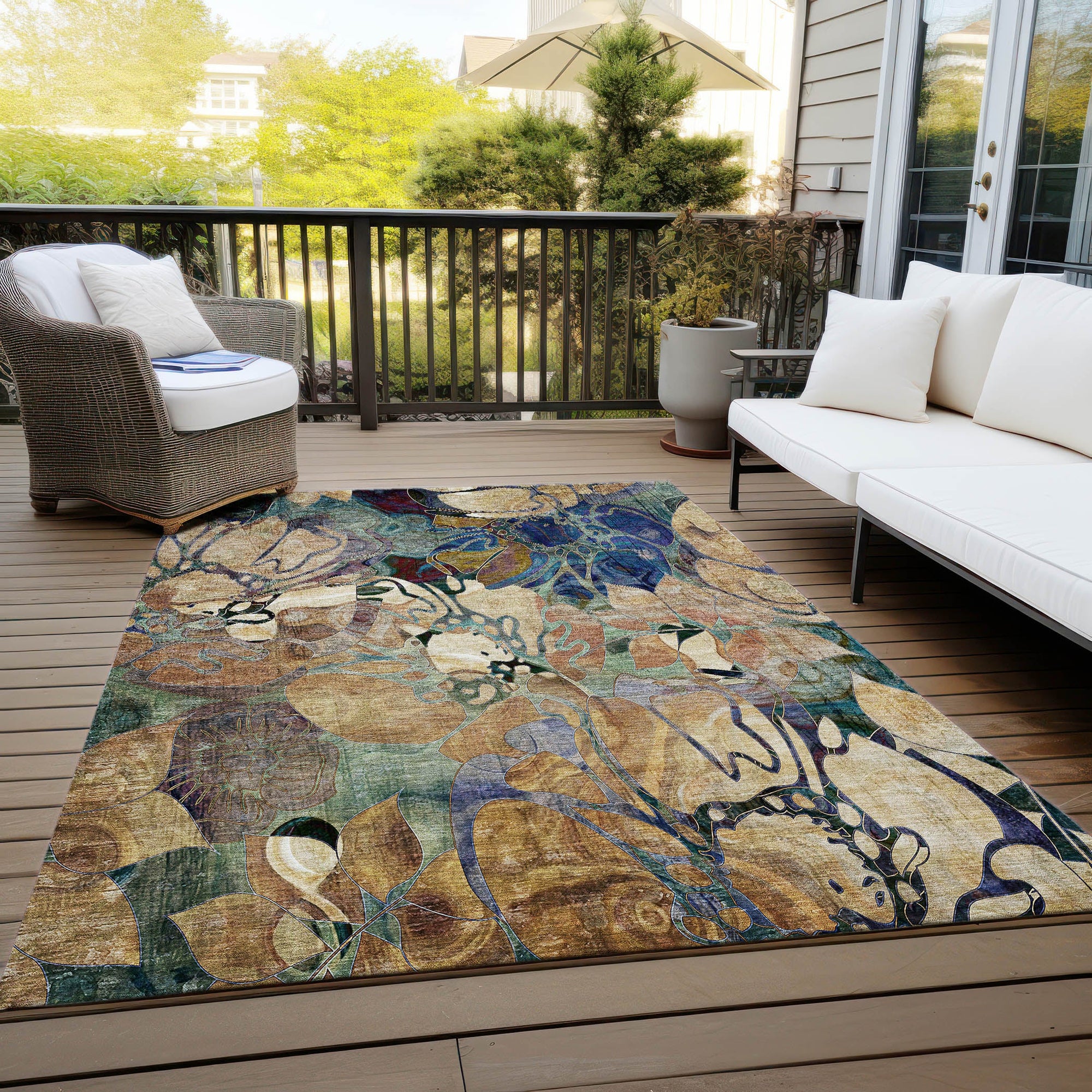 Addison Rugs Floral Beige Washable Indoor-Outdoor Rug
