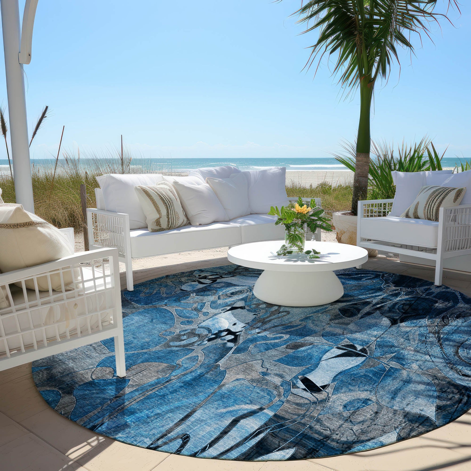 Addison Rugs Floral Blue Washable Indoor-Outdoor Rug