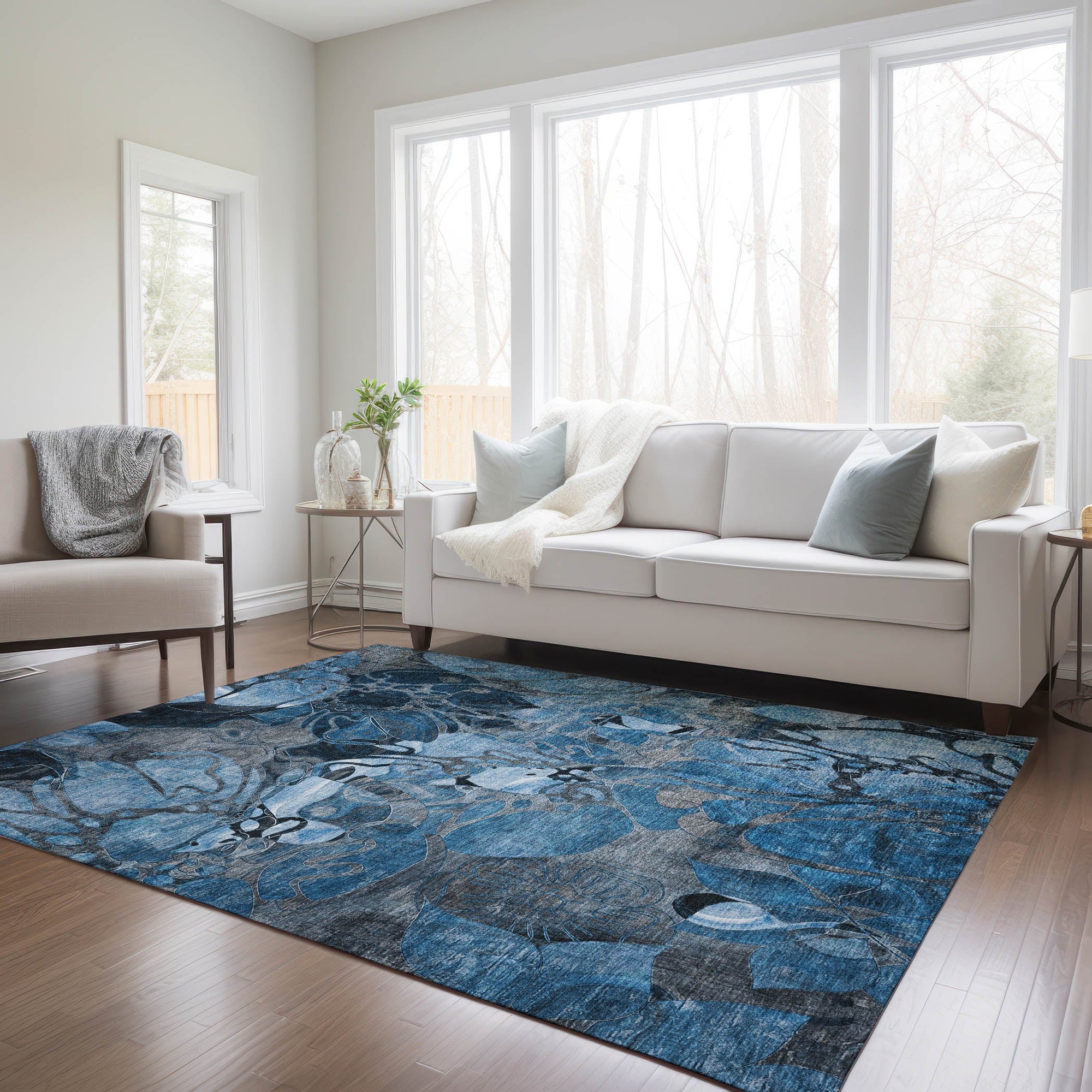 Addison Rugs Floral Blue Washable Indoor-Outdoor Rug