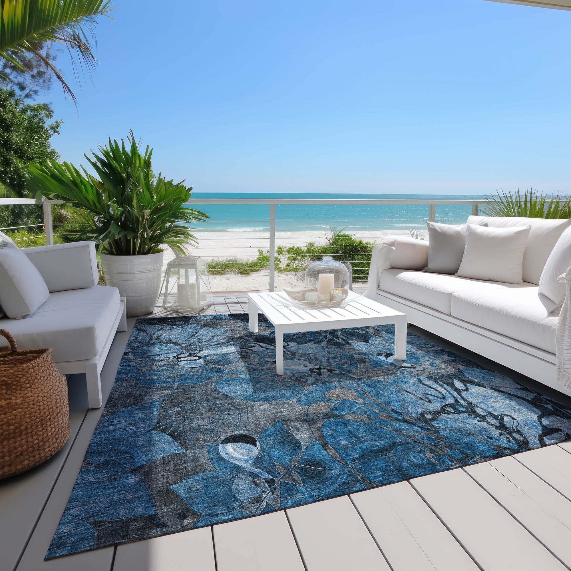 Addison Rugs Floral Blue Washable Indoor-Outdoor Rug