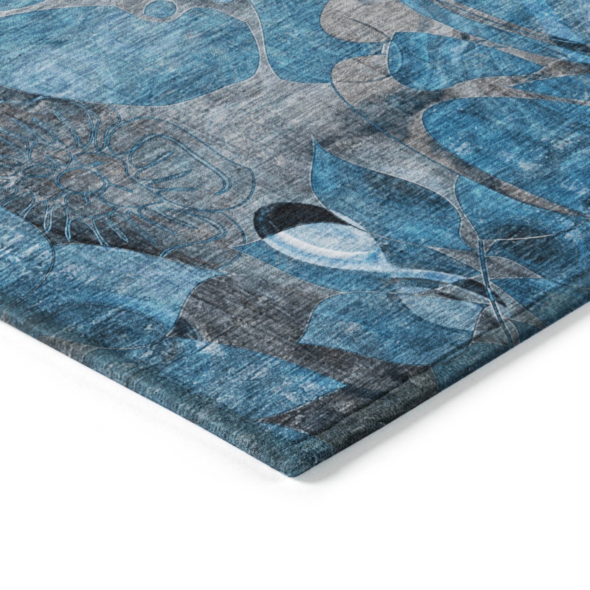 Addison Rugs Floral Blue Washable Indoor-Outdoor Rug