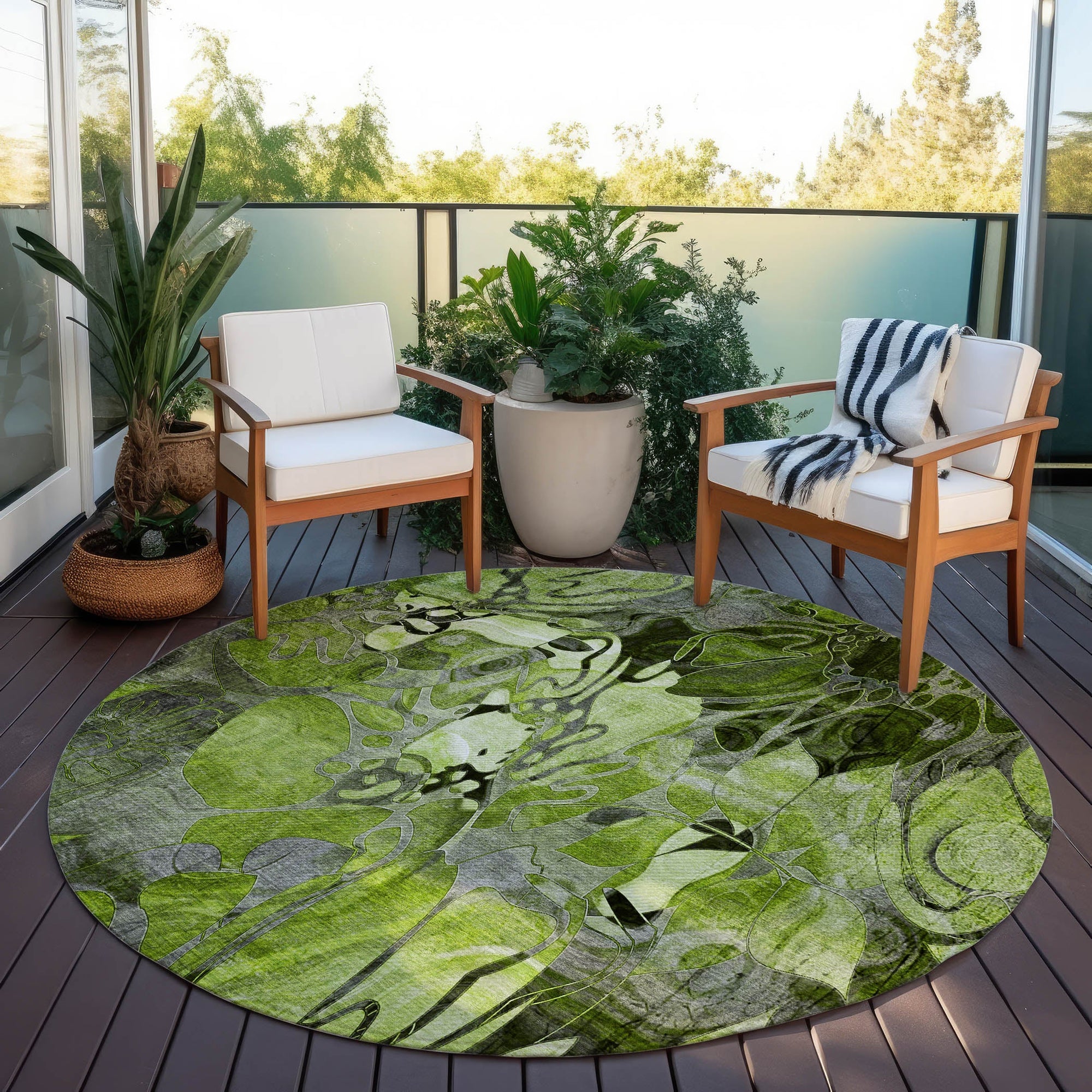 Addison Rugs Floral Green Washable Indoor-Outdoor Rug