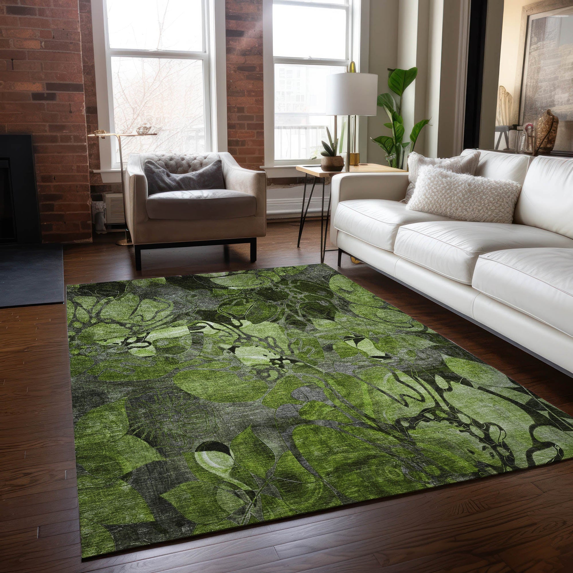 Addison Rugs Floral Green Washable Indoor-Outdoor Rug