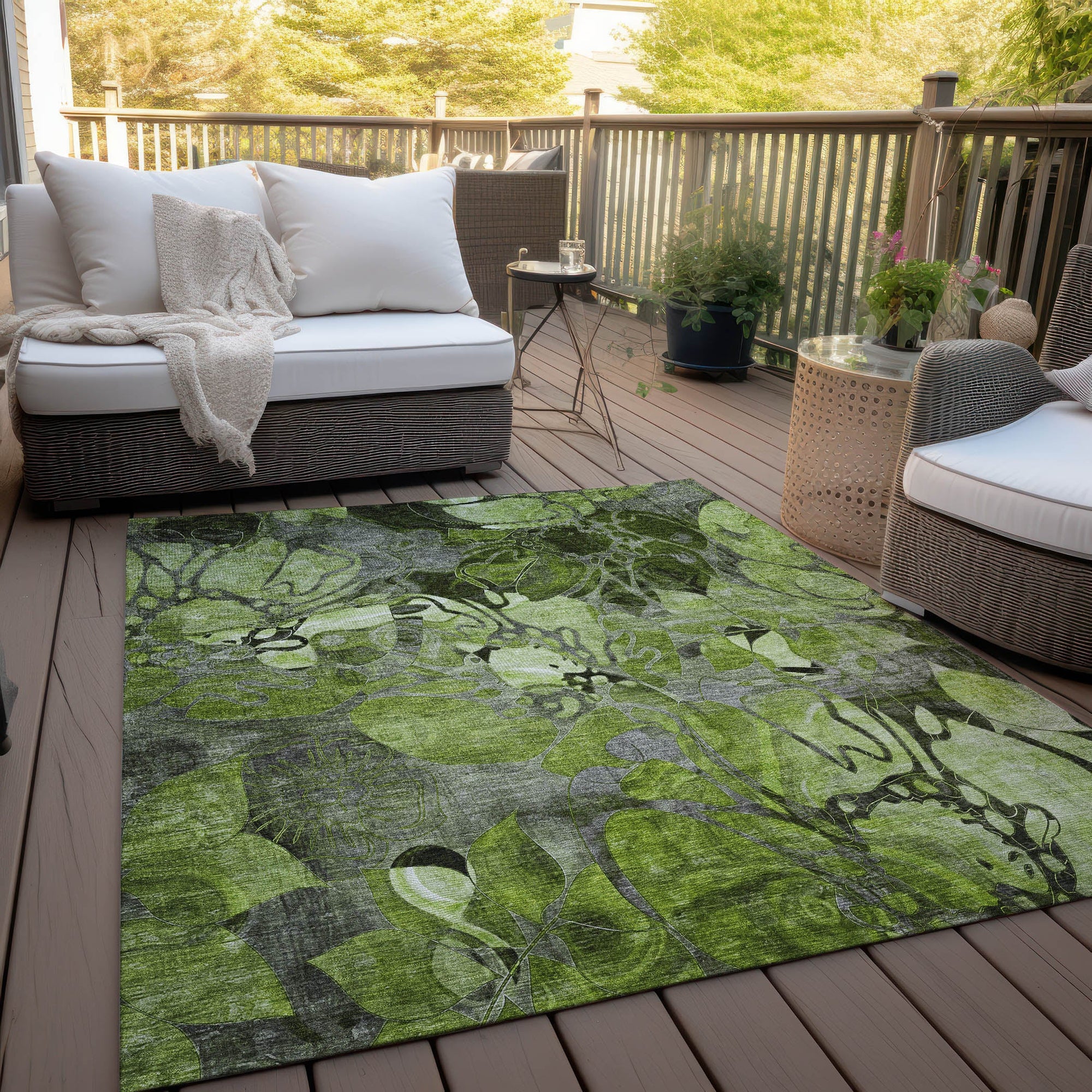 Addison Rugs Floral Green Washable Indoor-Outdoor Rug