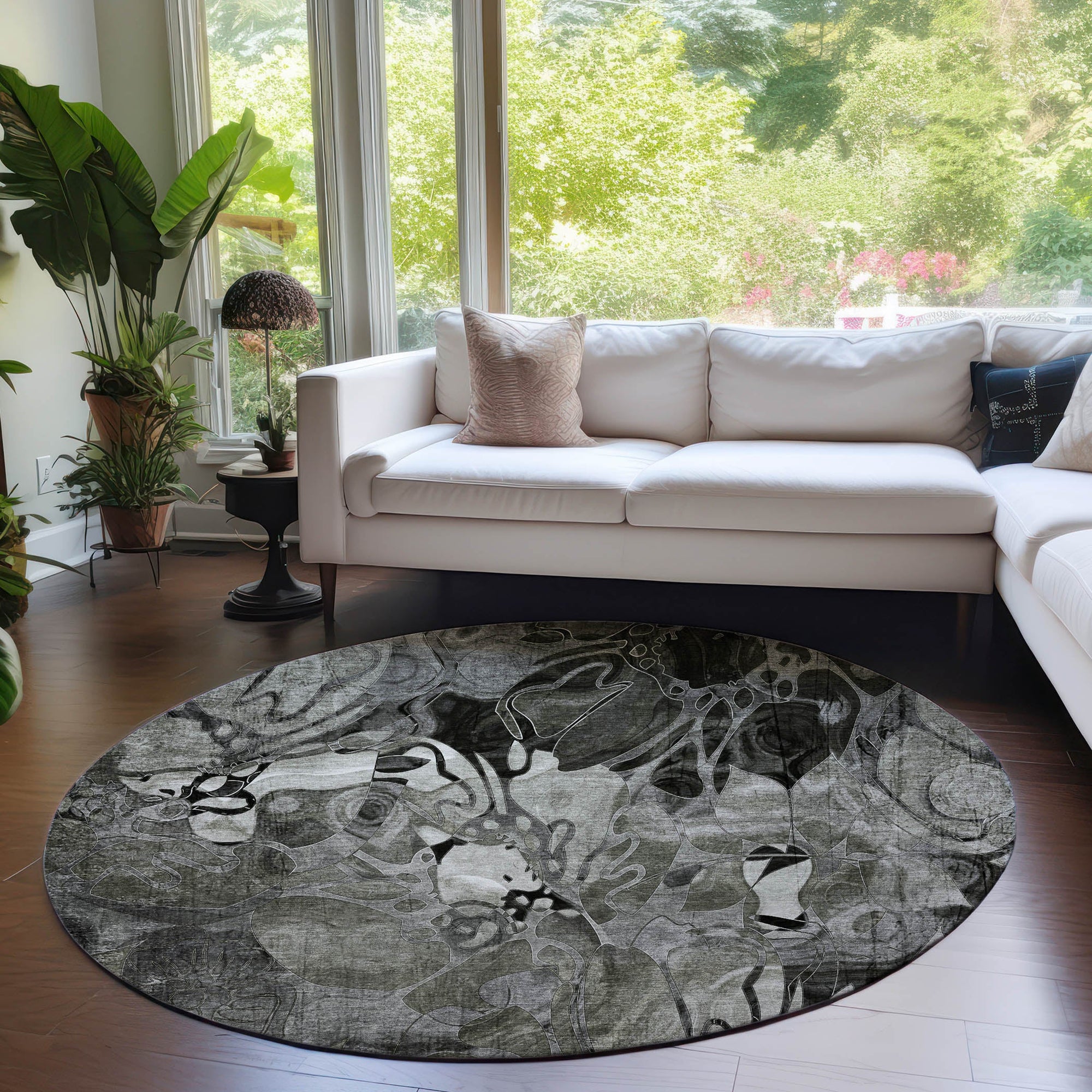 Addison Rugs Floral Grey Washable Indoor-Outdoor Rug