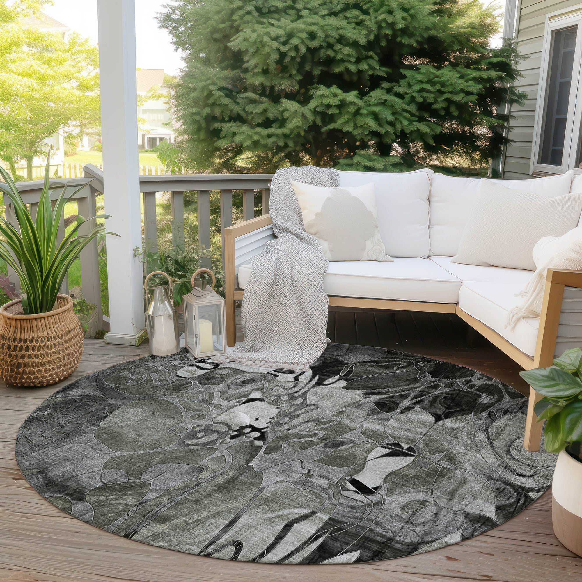 Addison Rugs Floral Grey Washable Indoor-Outdoor Rug
