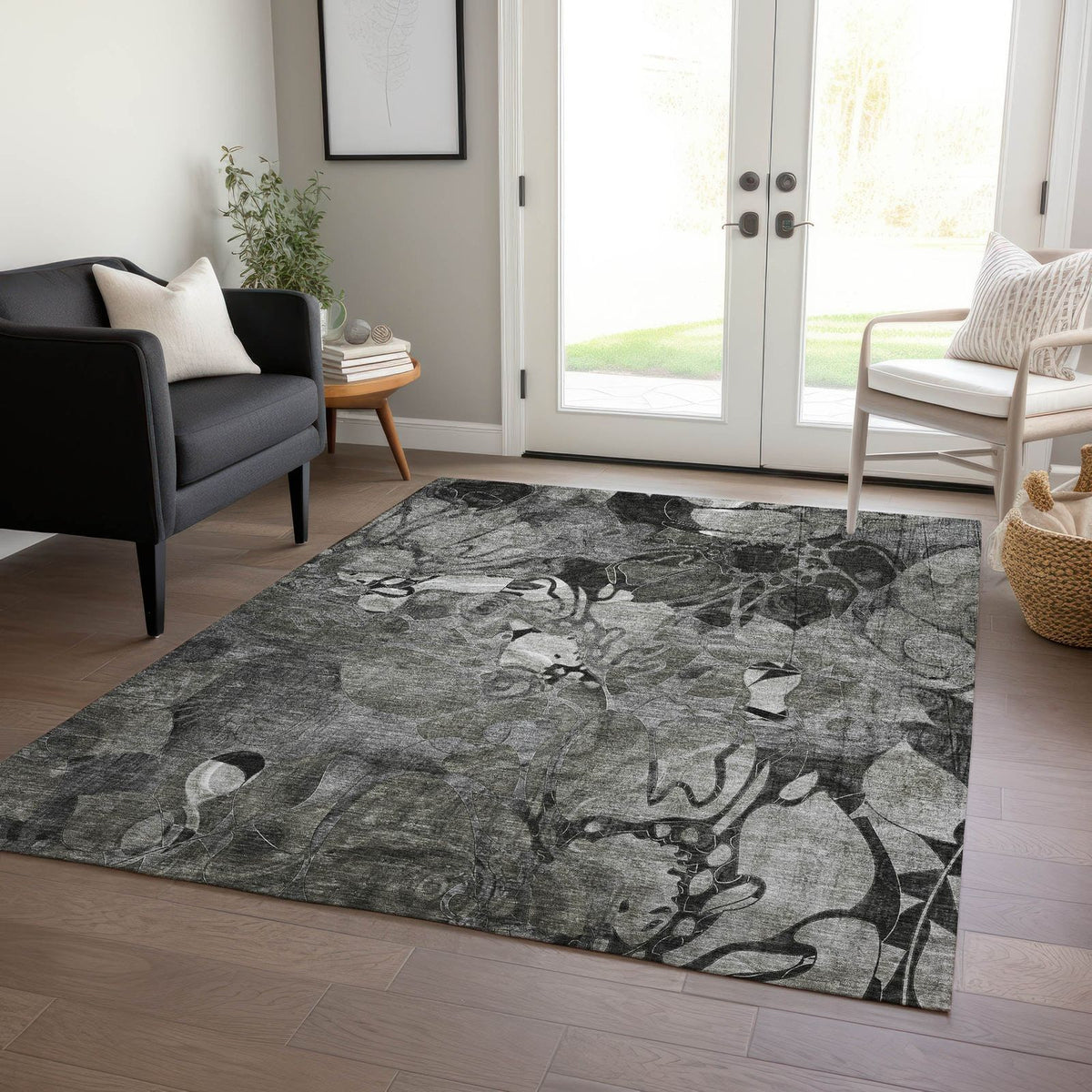 Addison Rugs Floral Grey Washable Indoor-Outdoor Rug