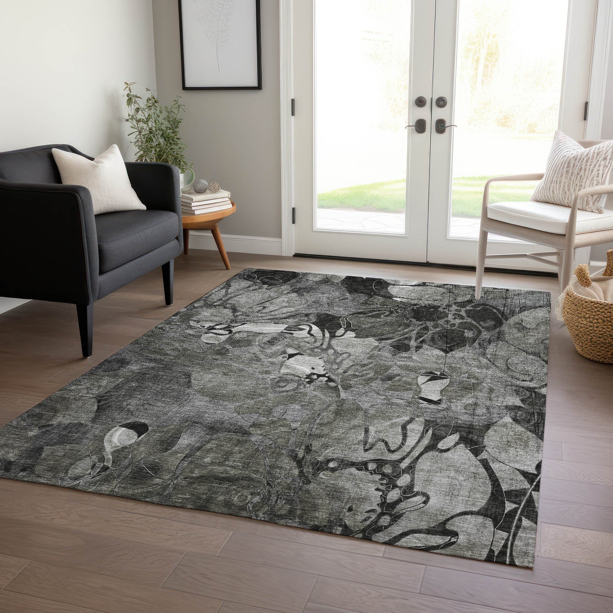 Addison Rugs Floral Grey Washable Indoor-Outdoor Rug