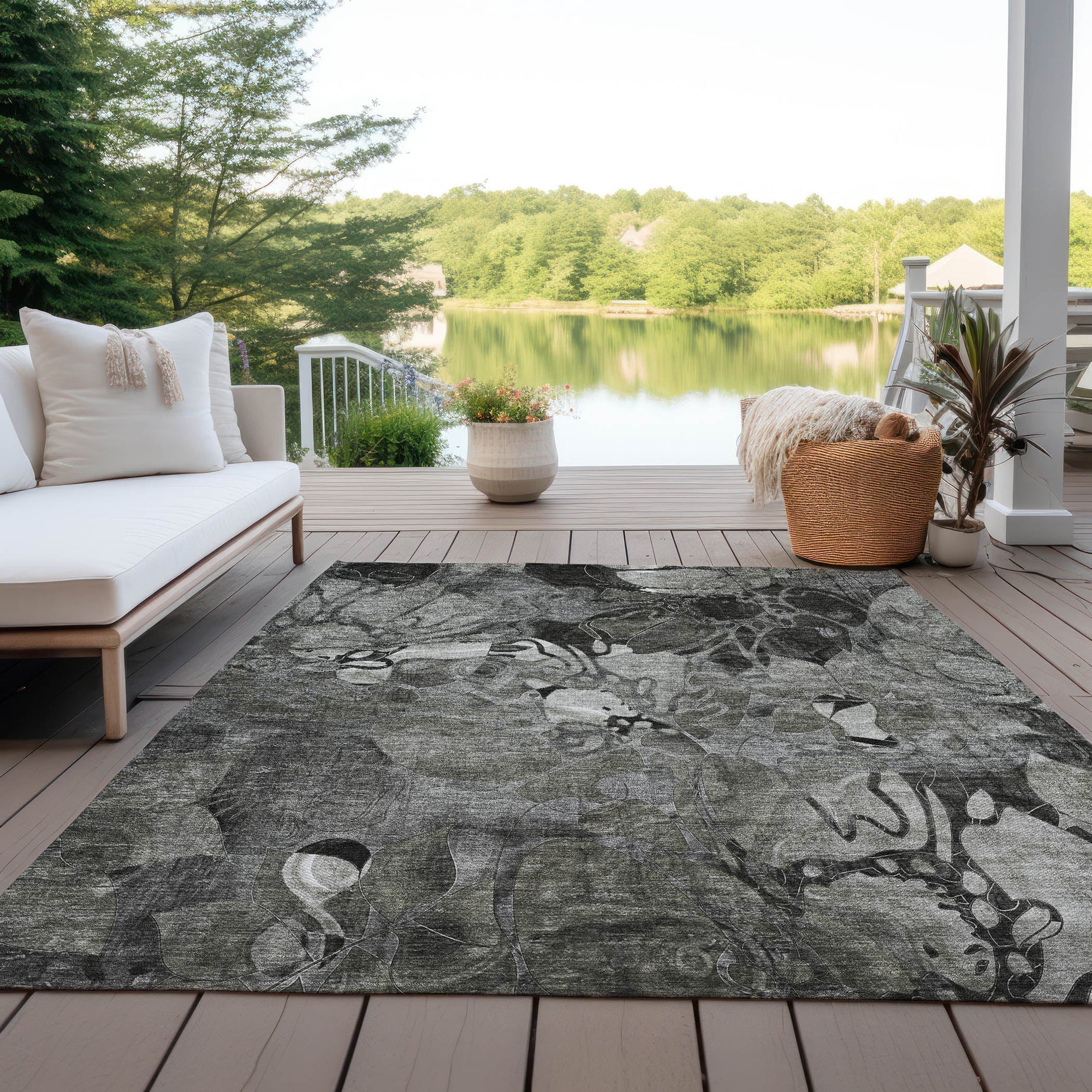 Addison Rugs Floral Grey Washable Indoor-Outdoor Rug