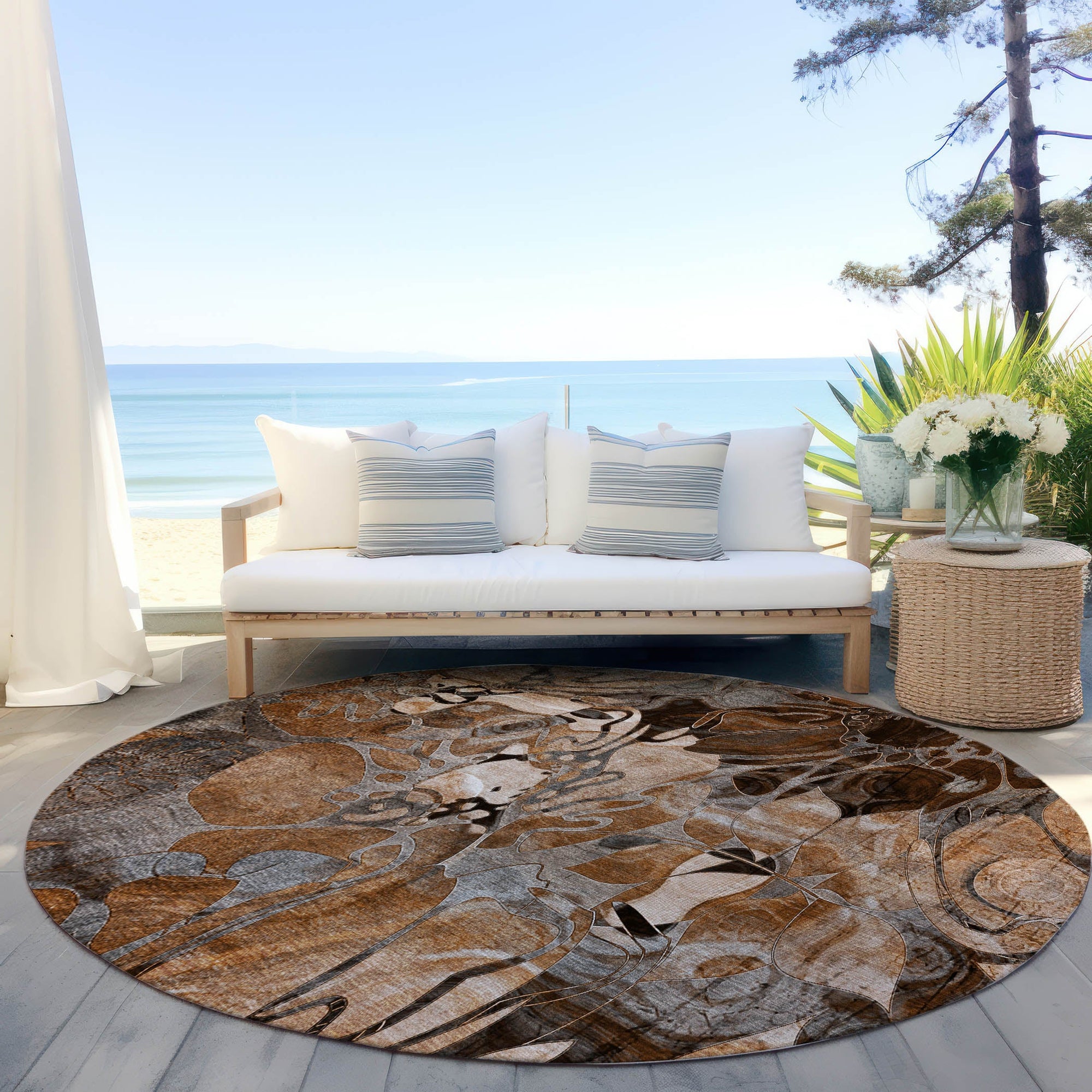 Addison Rugs Floral Orange Washable Indoor-Outdoor Rug