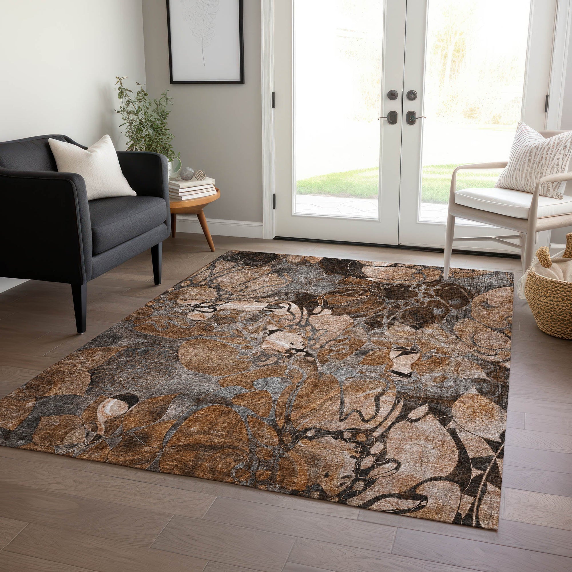 Addison Rugs Floral Orange Washable Indoor-Outdoor Rug