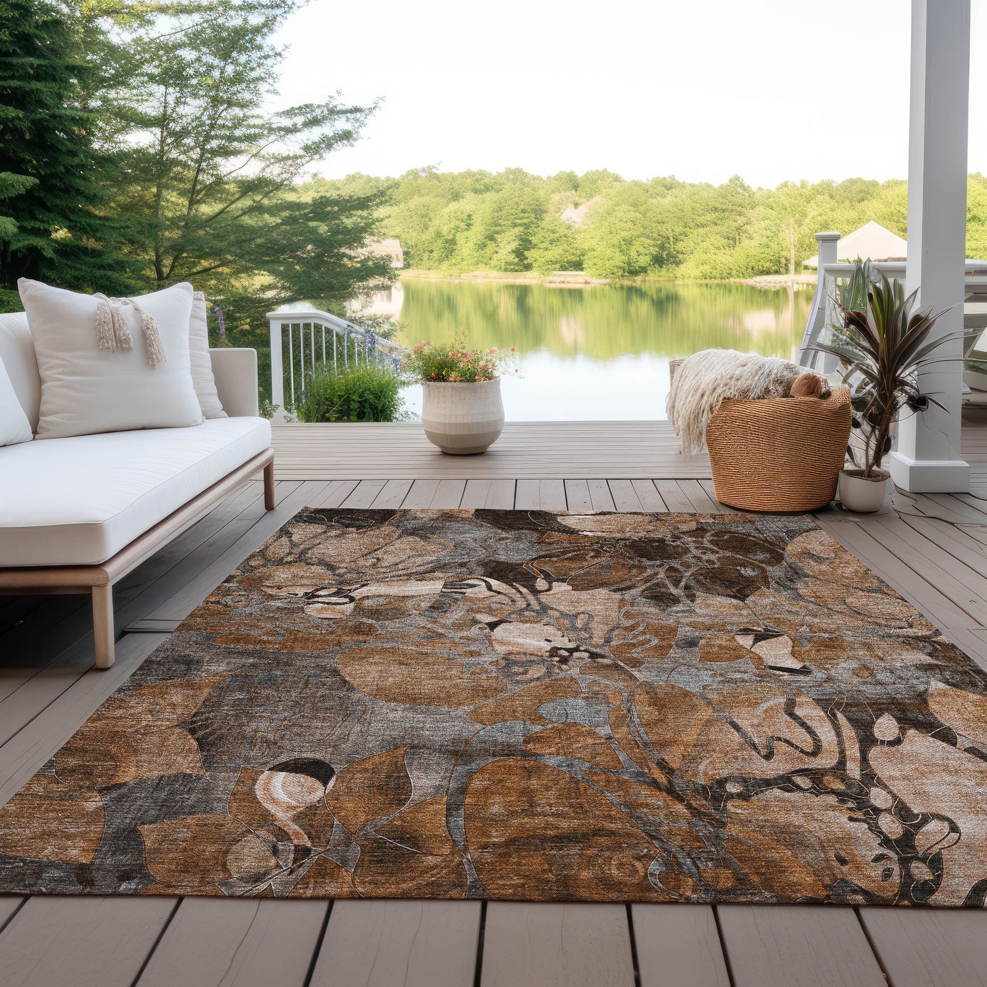 Addison Rugs Floral Orange Washable Indoor-Outdoor Rug