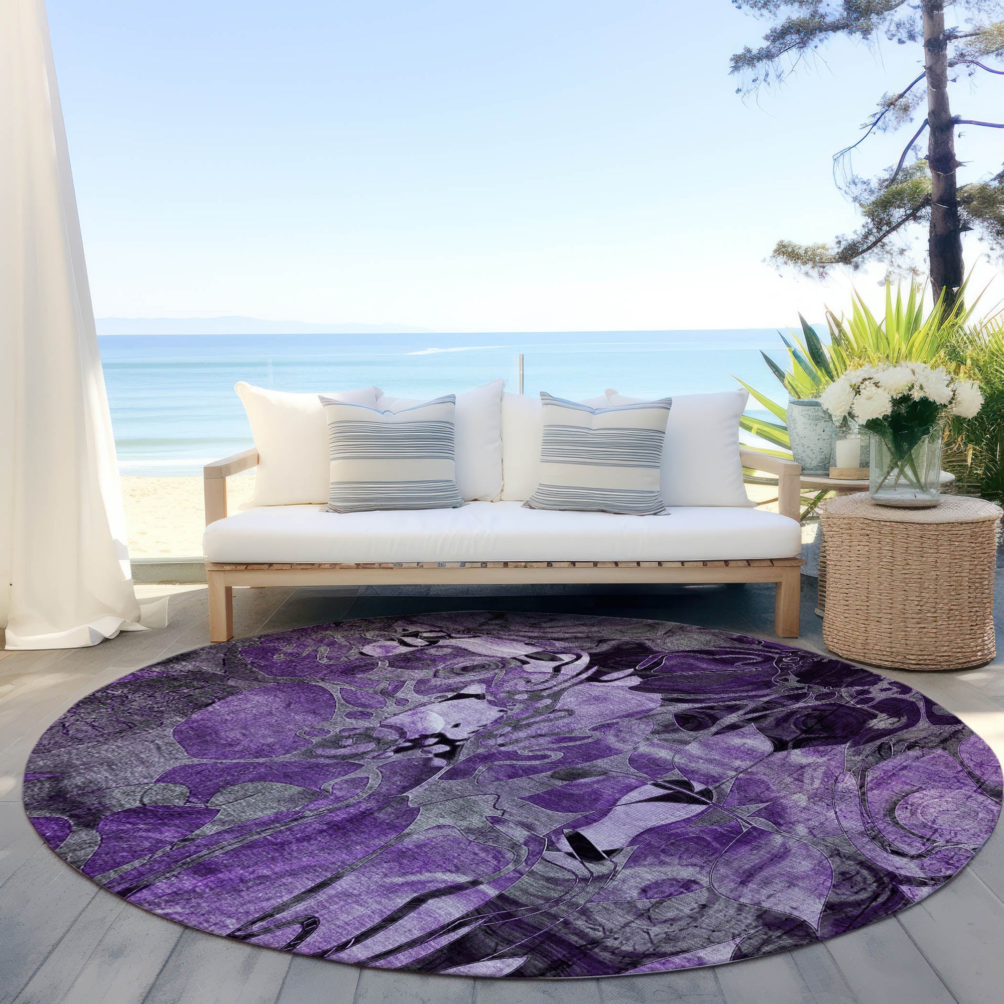 Addison Rugs Floral Purple Washable Indoor-Outdoor Rug
