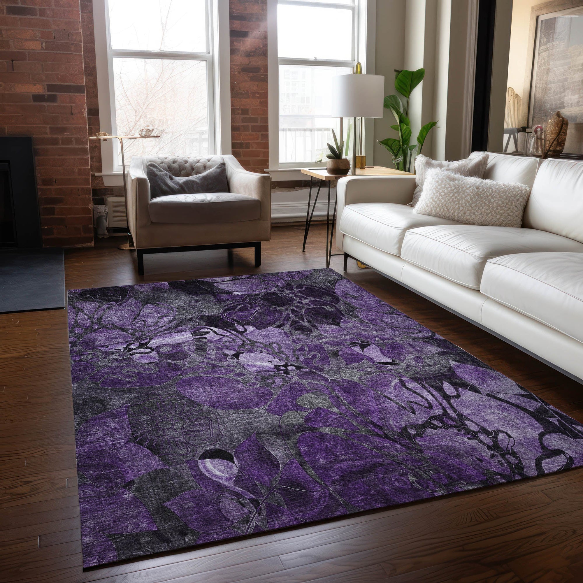 Addison Rugs Floral Purple Washable Indoor-Outdoor Rug