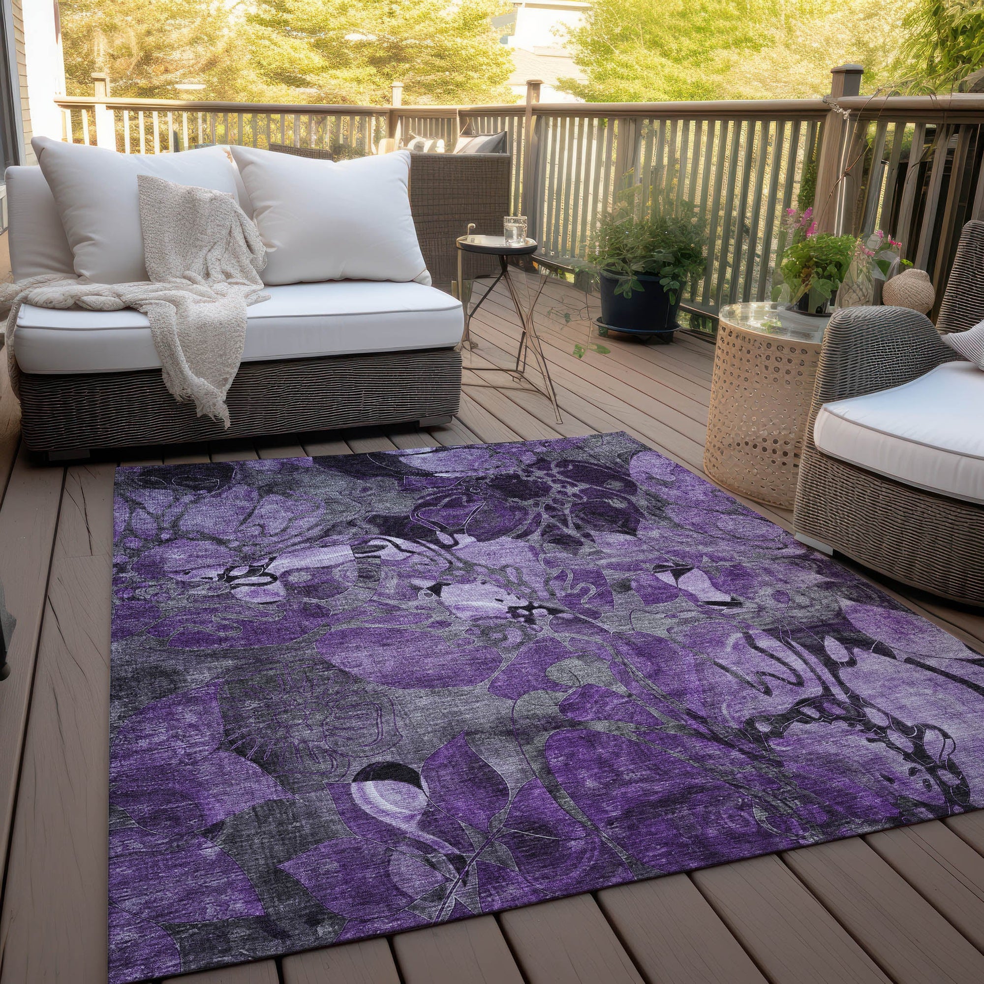 Addison Rugs Floral Purple Washable Indoor-Outdoor Rug