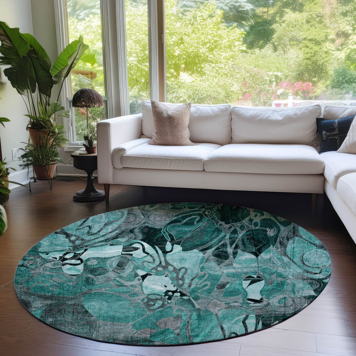 Addison Rugs Floral Teal Washable Indoor-Outdoor Rug