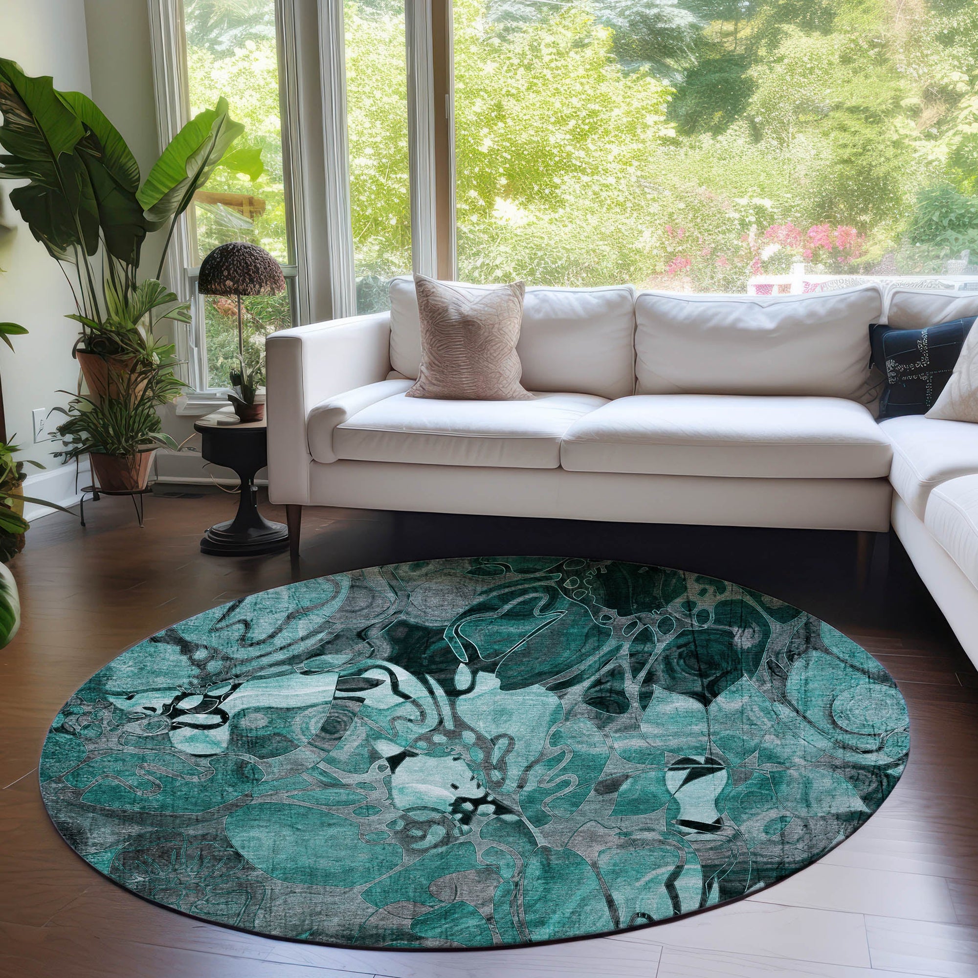 Addison Rugs Floral Teal Washable Indoor-Outdoor Rug