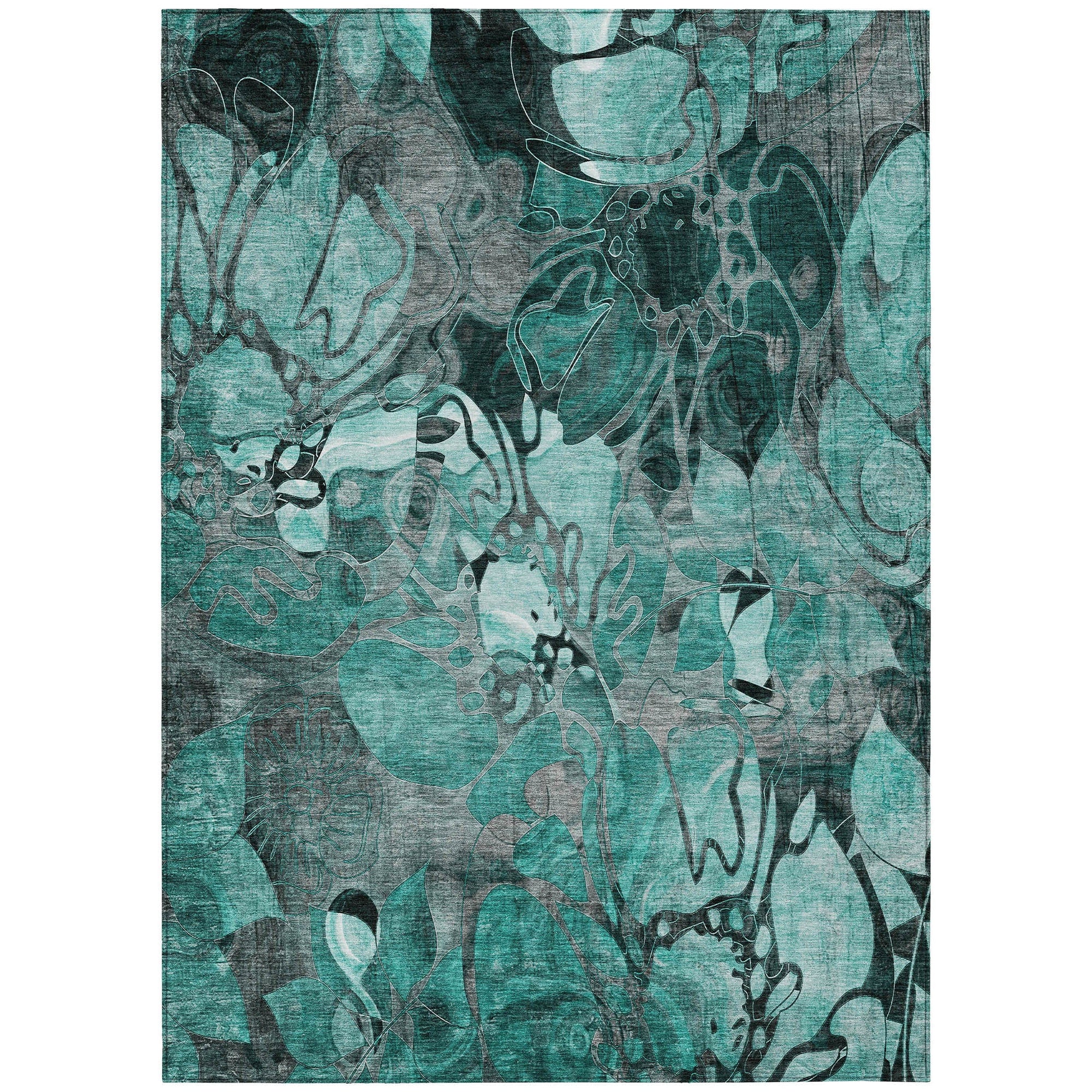 Addison Rugs Floral Teal Washable Indoor-Outdoor Rug