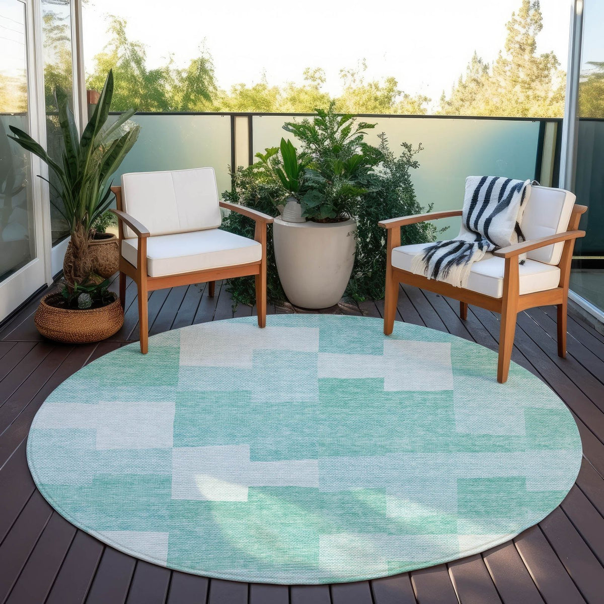 Addison Rugs Flowing Harmony Teal Washable Indoor-Outdoor Rug