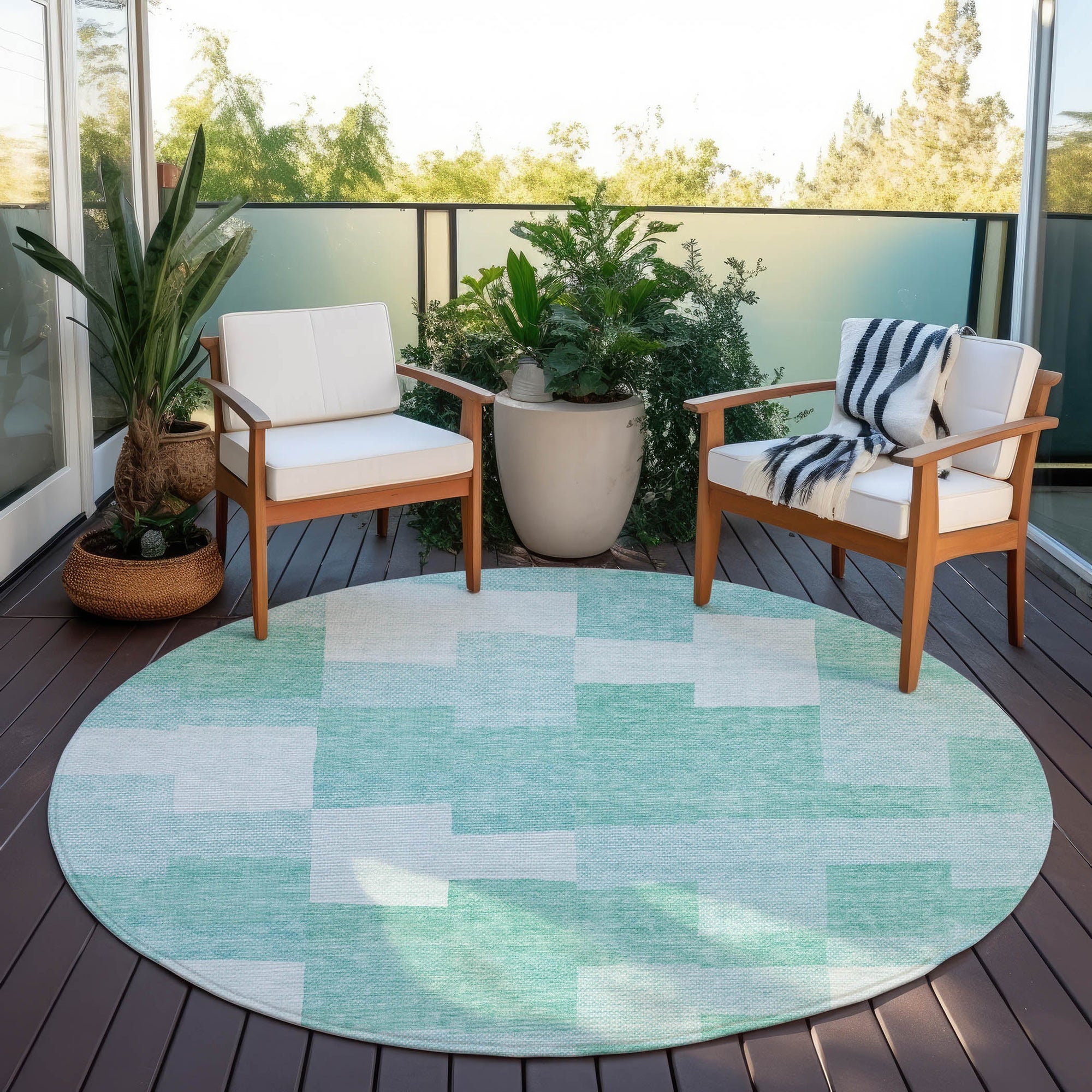 Addison Rugs Flowing Harmony Teal Washable Indoor-Outdoor Rug