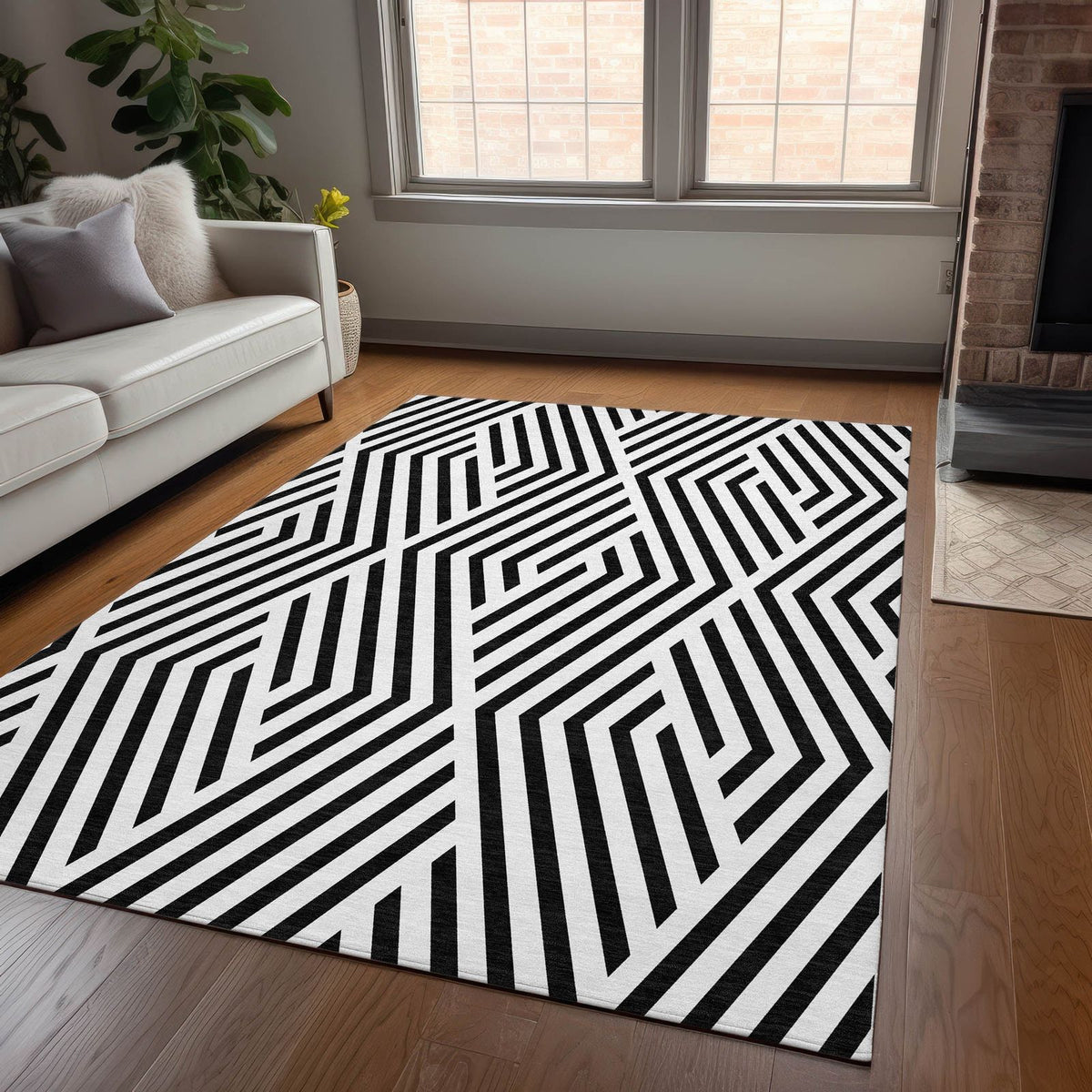 Addison Rugs Geometric Black Washable Indoor-Outdoor Rug