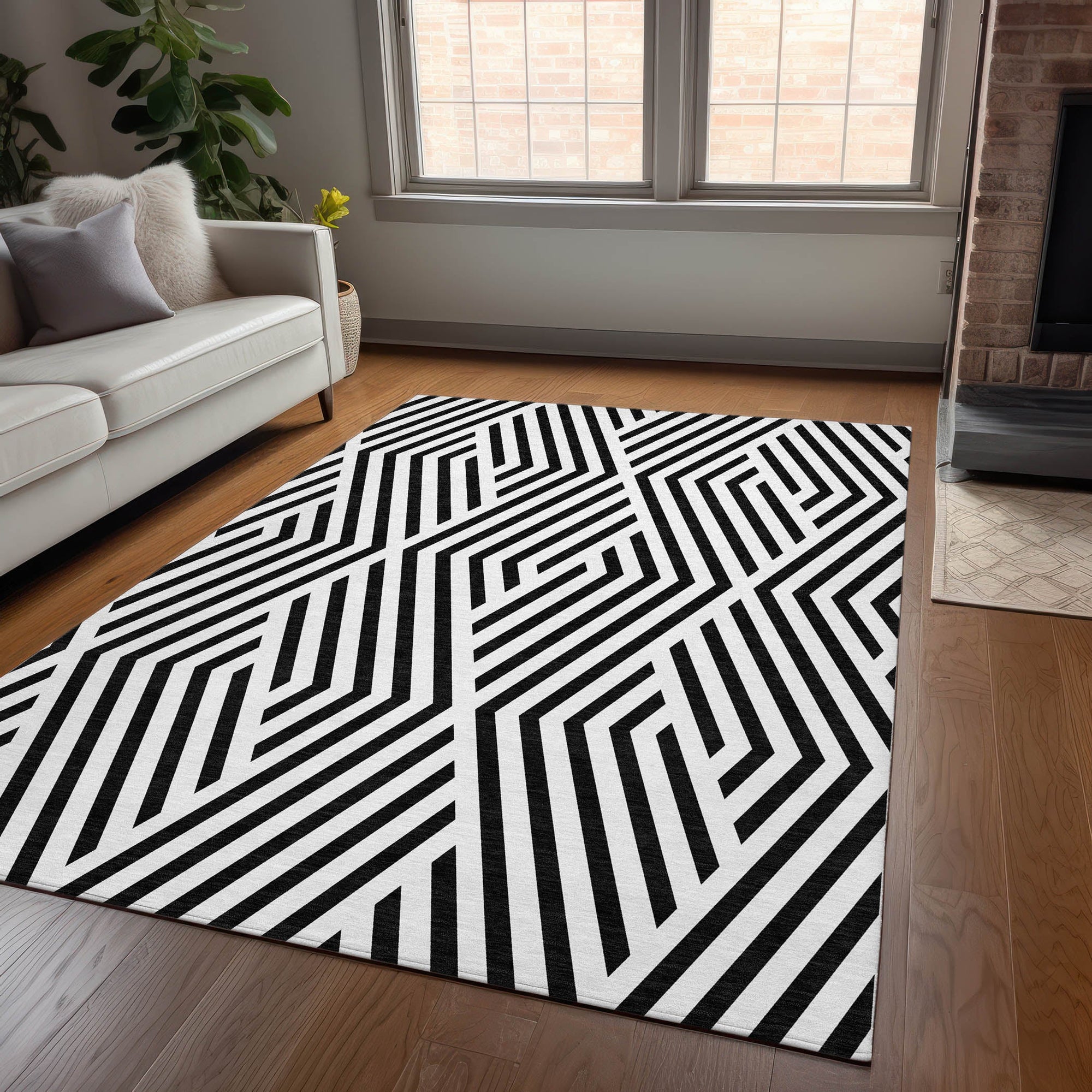 Addison Rugs Geometric Black Washable Indoor-Outdoor Rug