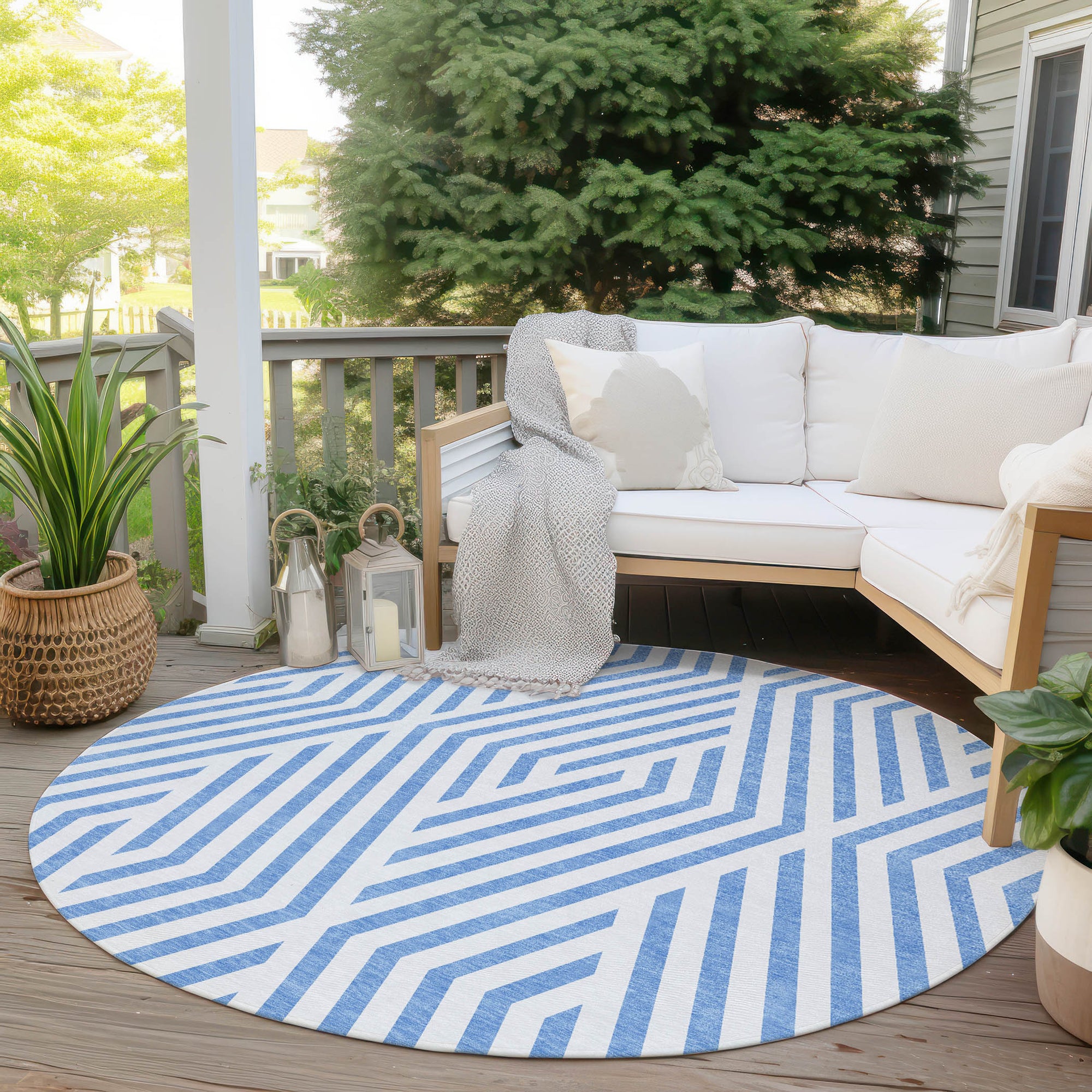 Addison Rugs Geometric Blue Washable Indoor-Outdoor Rug