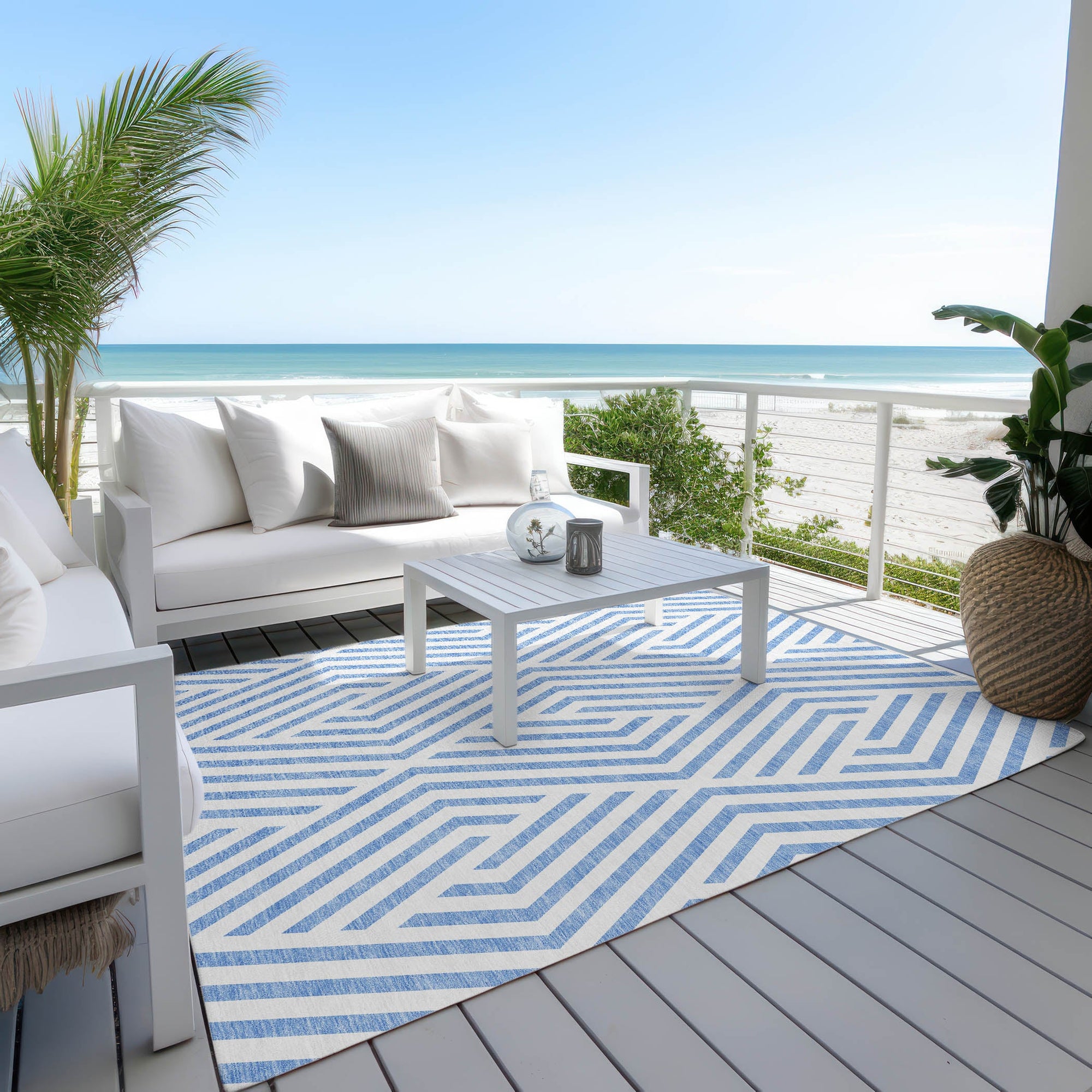 Addison Rugs Geometric Blue Washable Indoor-Outdoor Rug