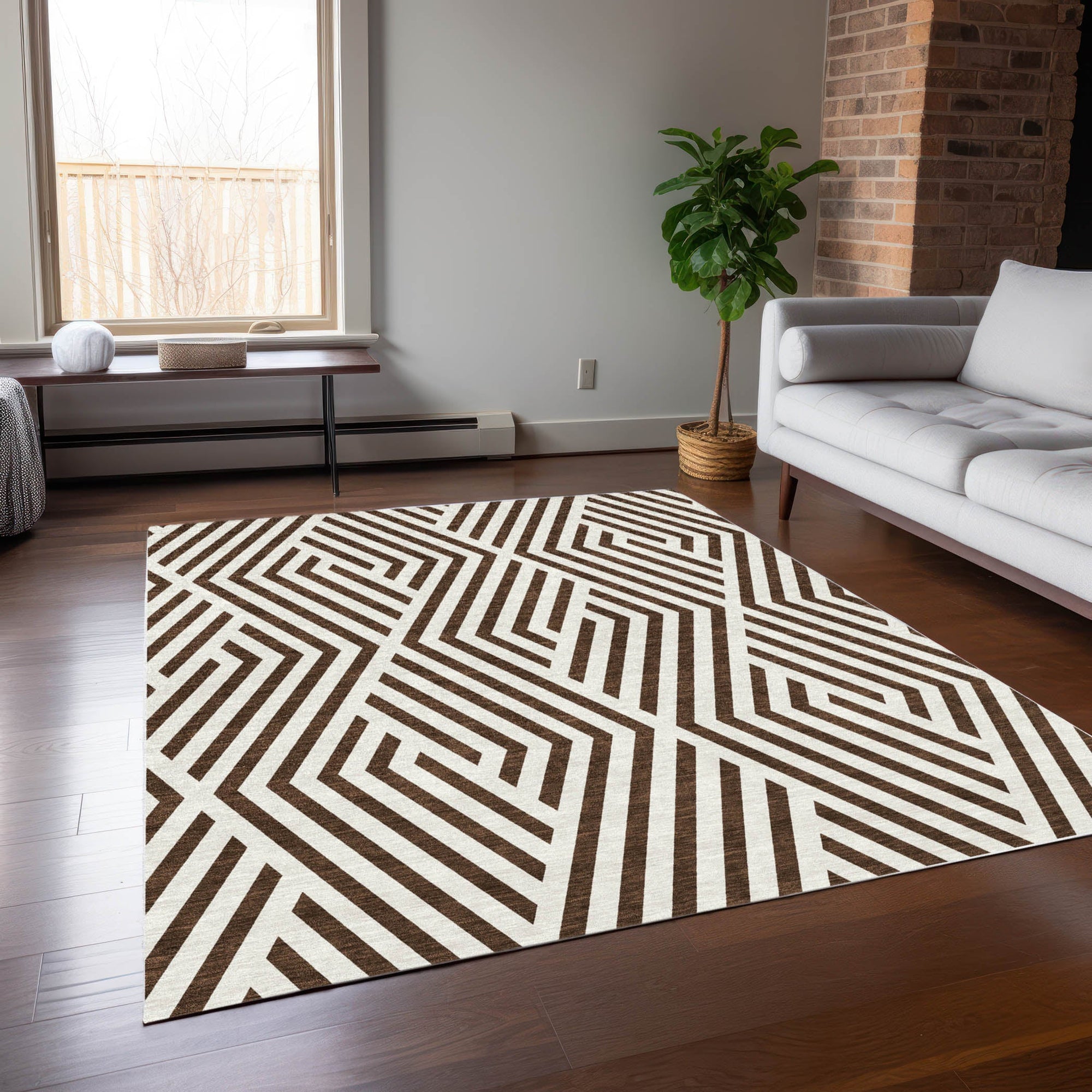 Addison Rugs Geometric Brown Washable Indoor-Outdoor Rug