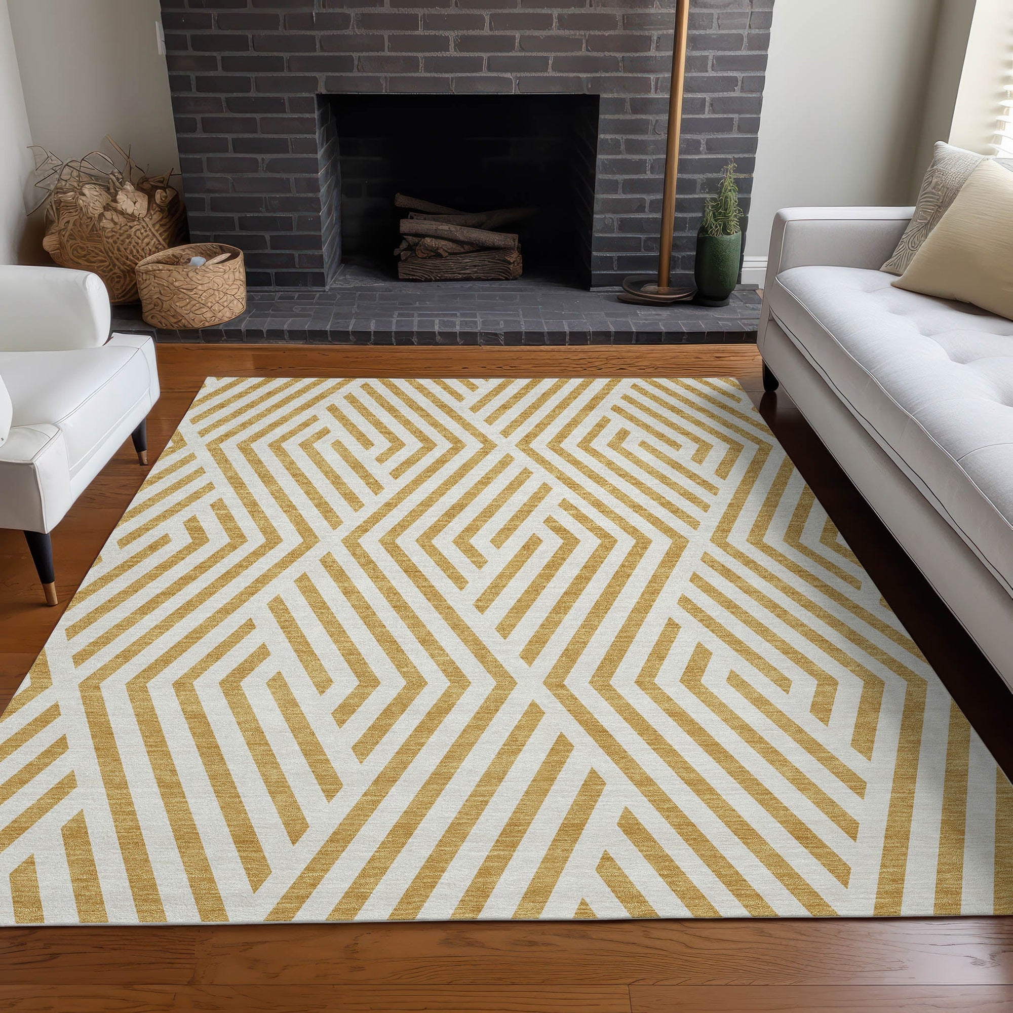 Addison Rugs Geometric Gold Washable Indoor-Outdoor Rug
