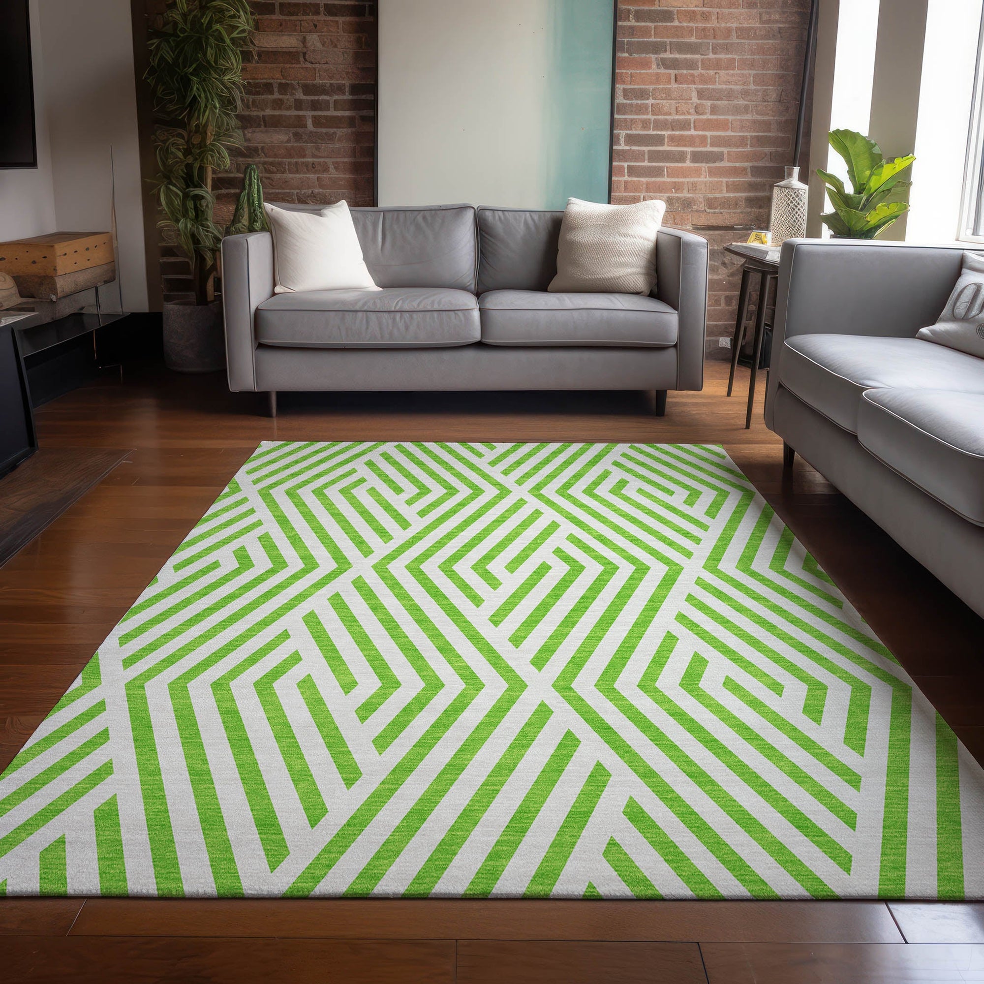 Addison Rugs Geometric Green Washable Indoor-Outdoor Rug