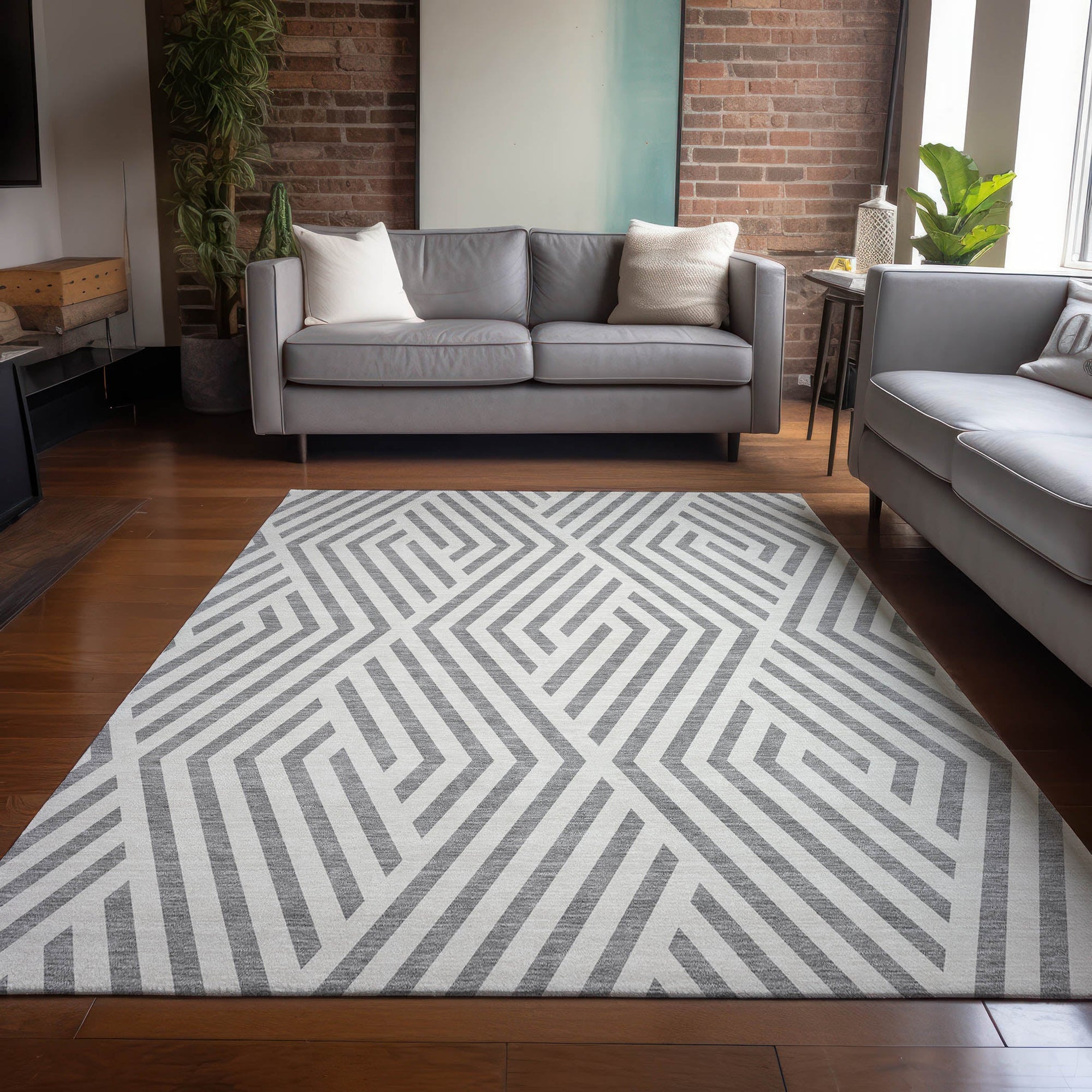 Addison Rugs Geometric Grey Washable Indoor-Outdoor Rug