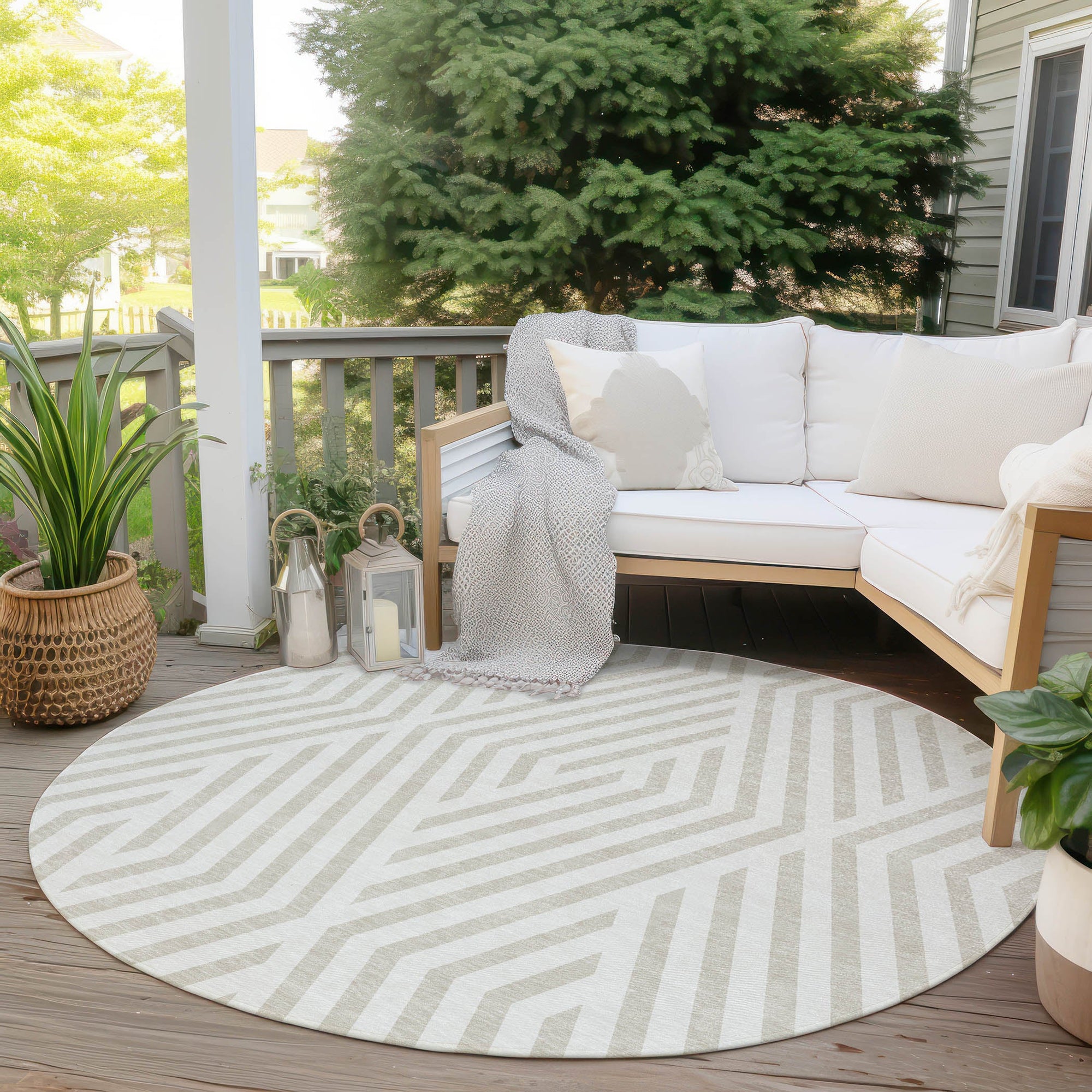 Addison Rugs Geometric Ivory Washable Indoor-Outdoor Rug