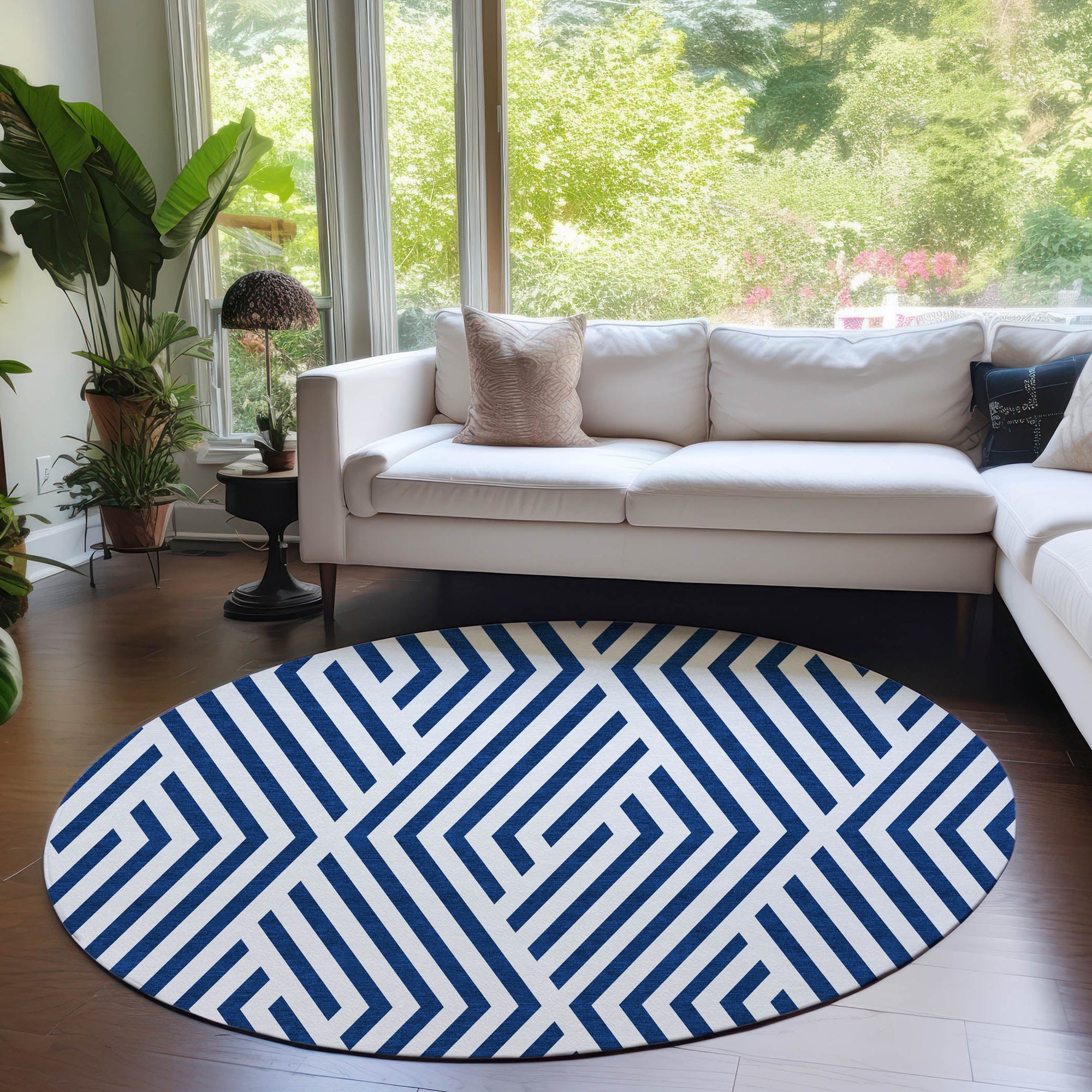 Addison Rugs Geometric Navy Washable Indoor-Outdoor Rug