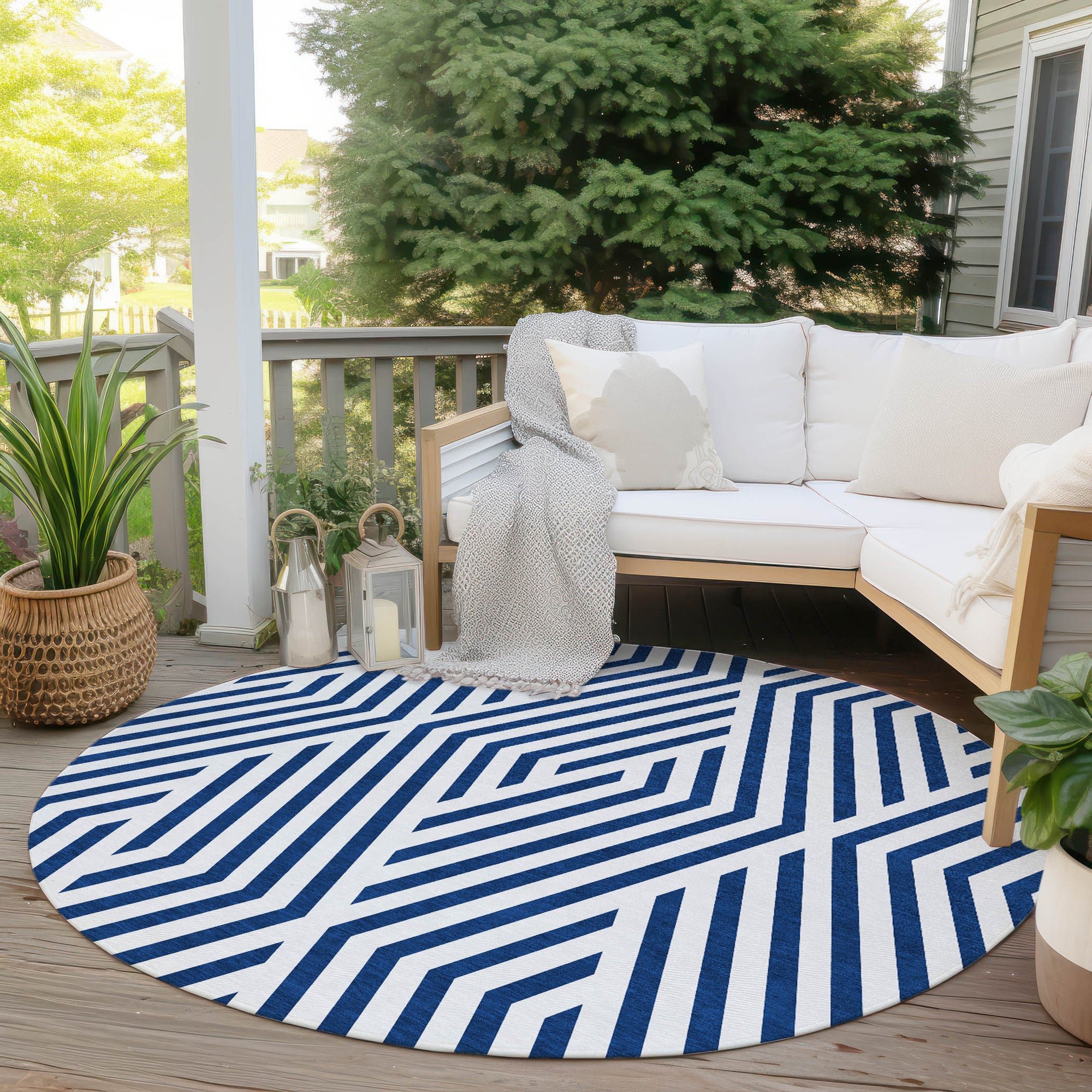 Addison Rugs Geometric Navy Washable Indoor-Outdoor Rug