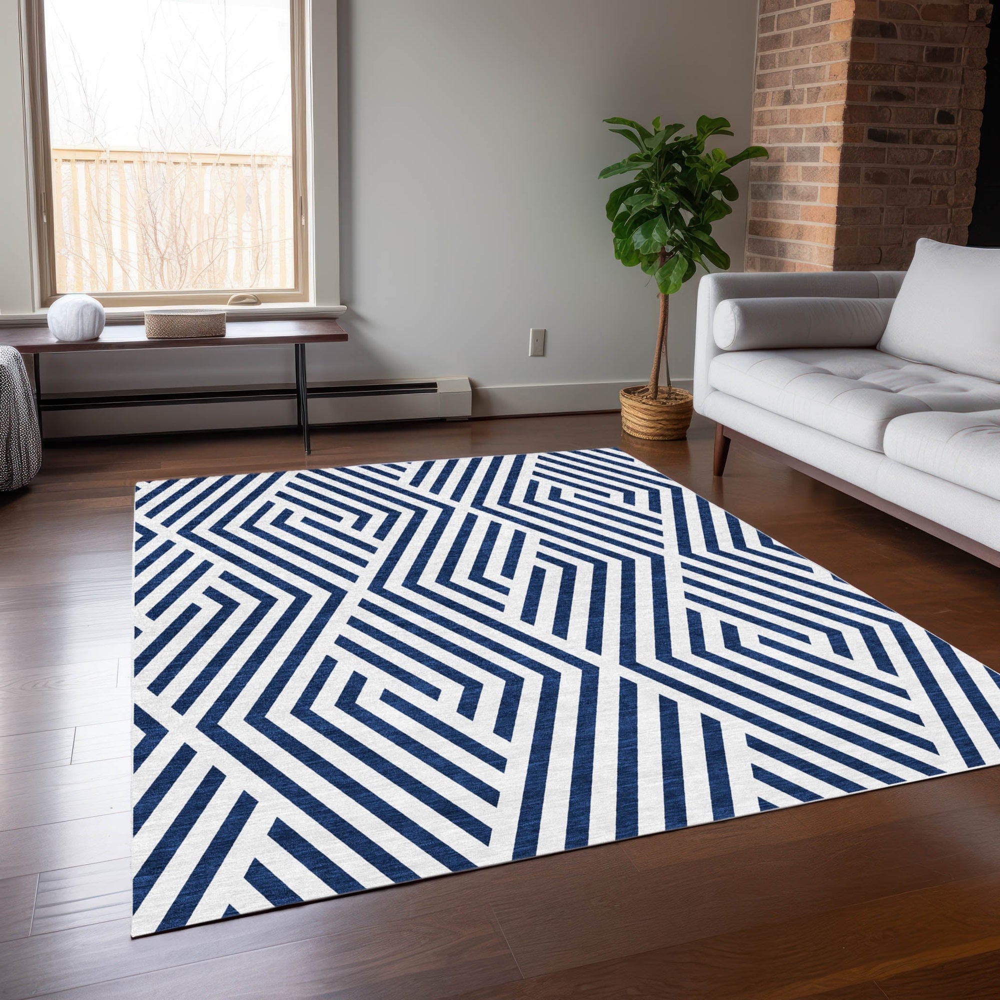 Addison Rugs Geometric Navy Washable Indoor-Outdoor Rug