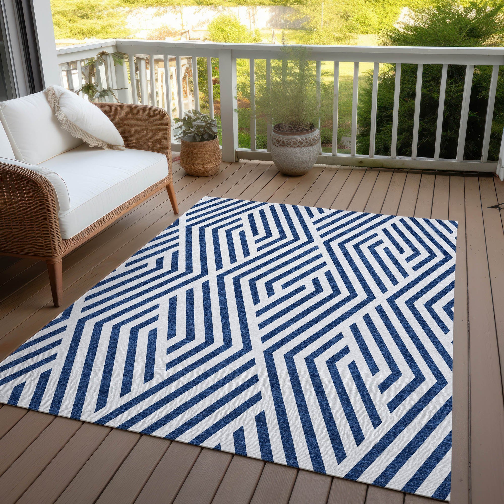Addison Rugs Geometric Navy Washable Indoor-Outdoor Rug