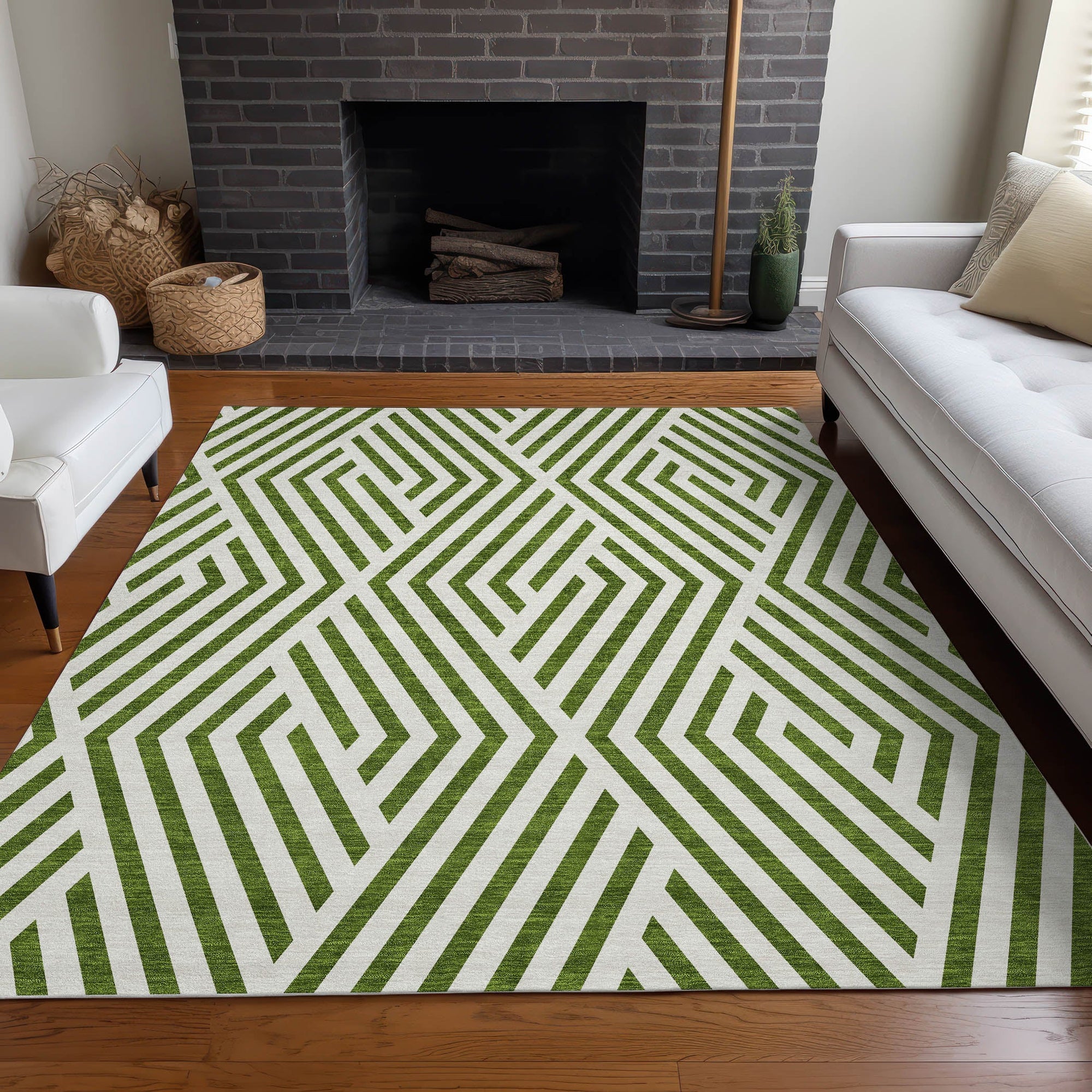 Addison Rugs Geometric Olive Washable Indoor-Outdoor Rug