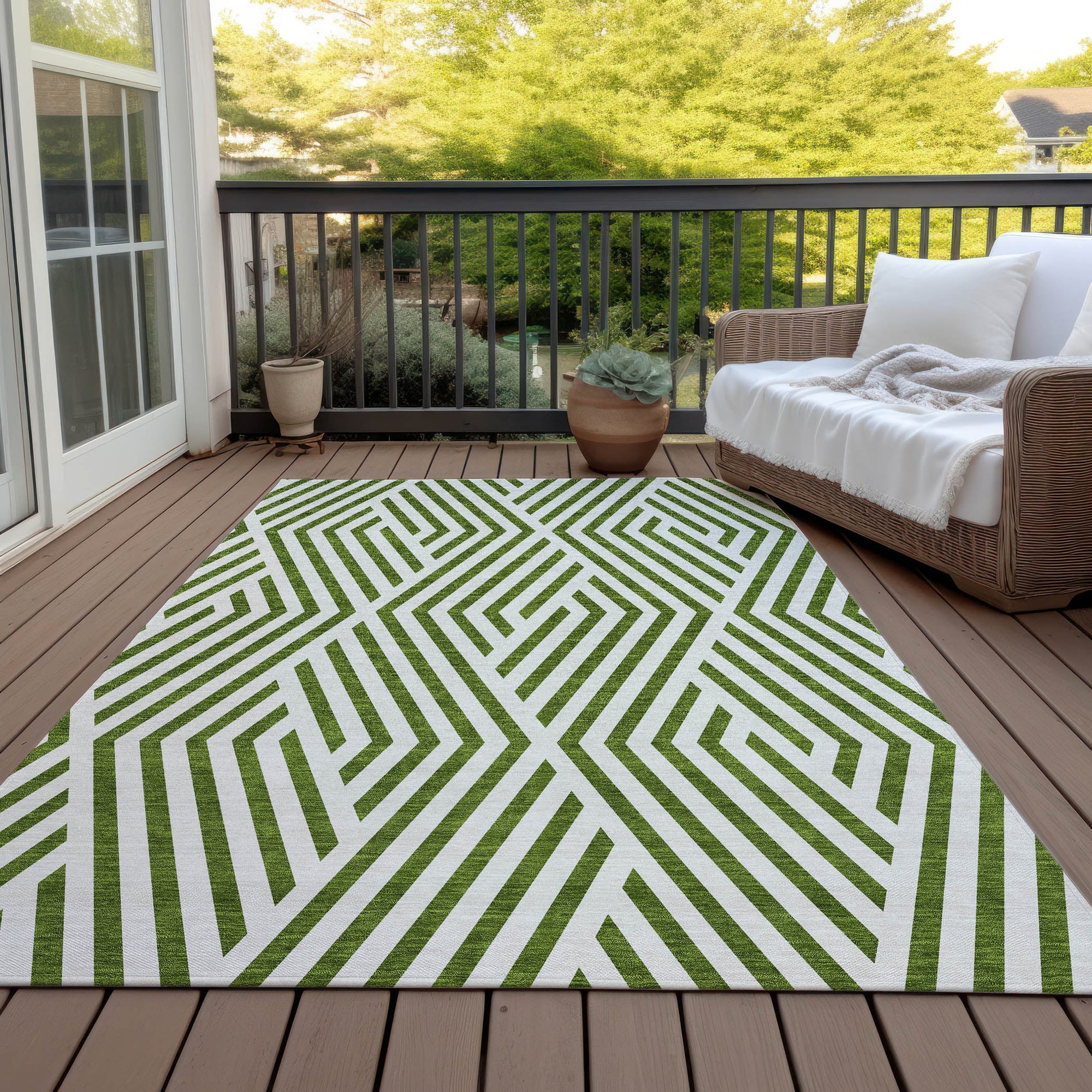 Addison Rugs Geometric Olive Washable Indoor-Outdoor Rug