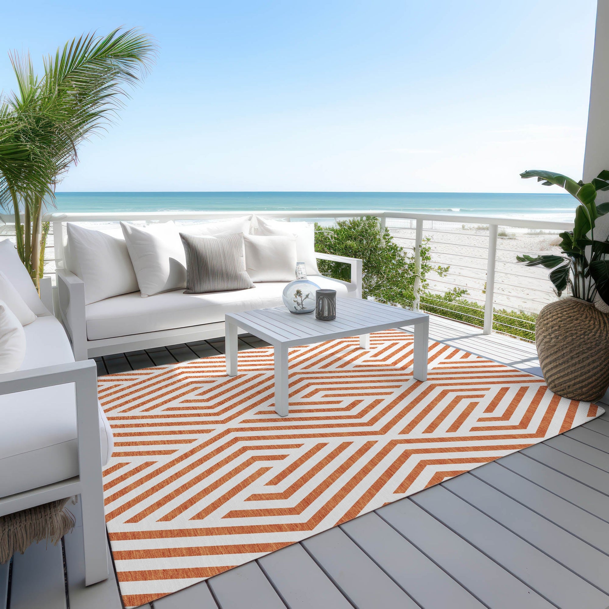 Addison Rugs Geometric Orange Washable Indoor-Outdoor Rug