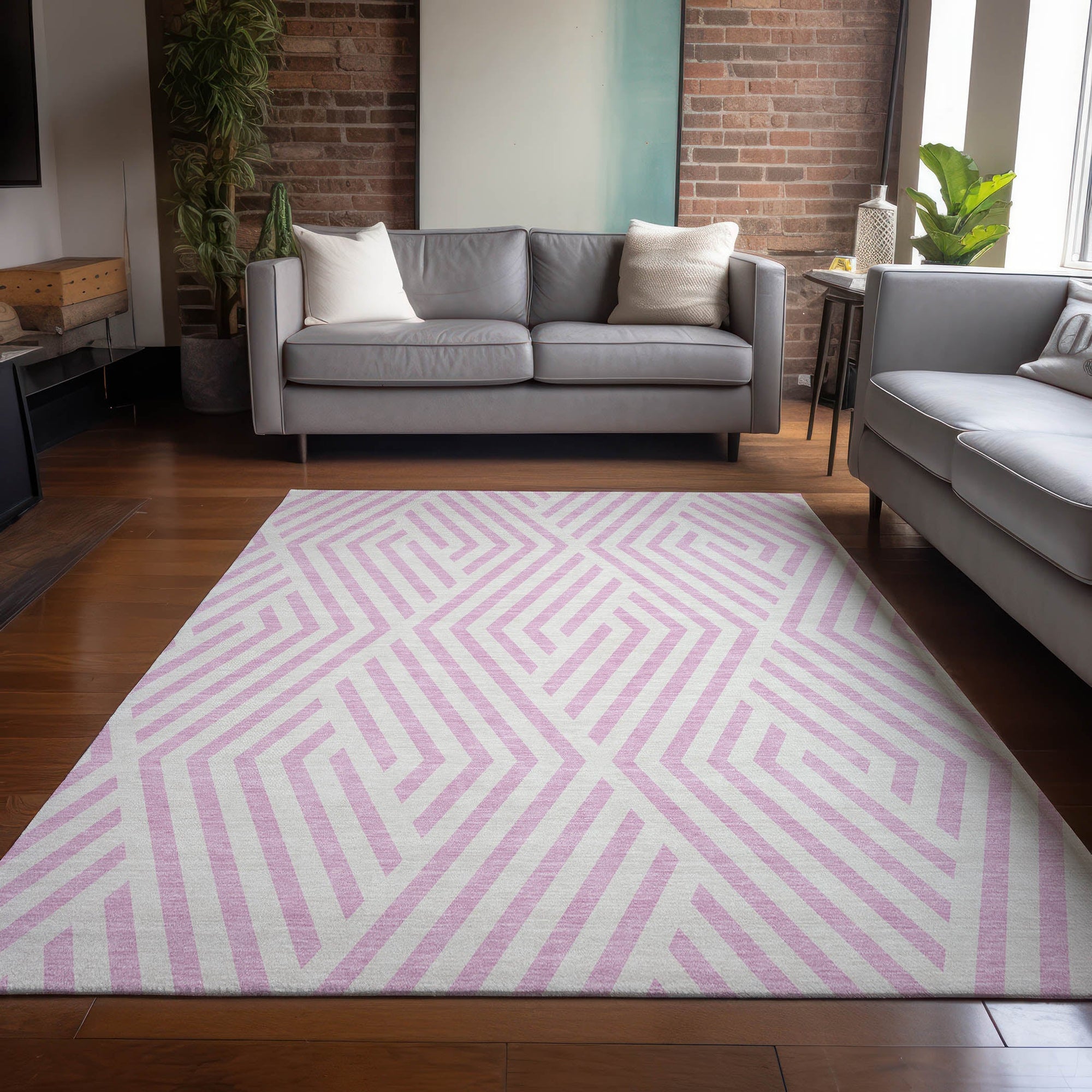 Addison Rugs Geometric Pink Washable Indoor-Outdoor Rug