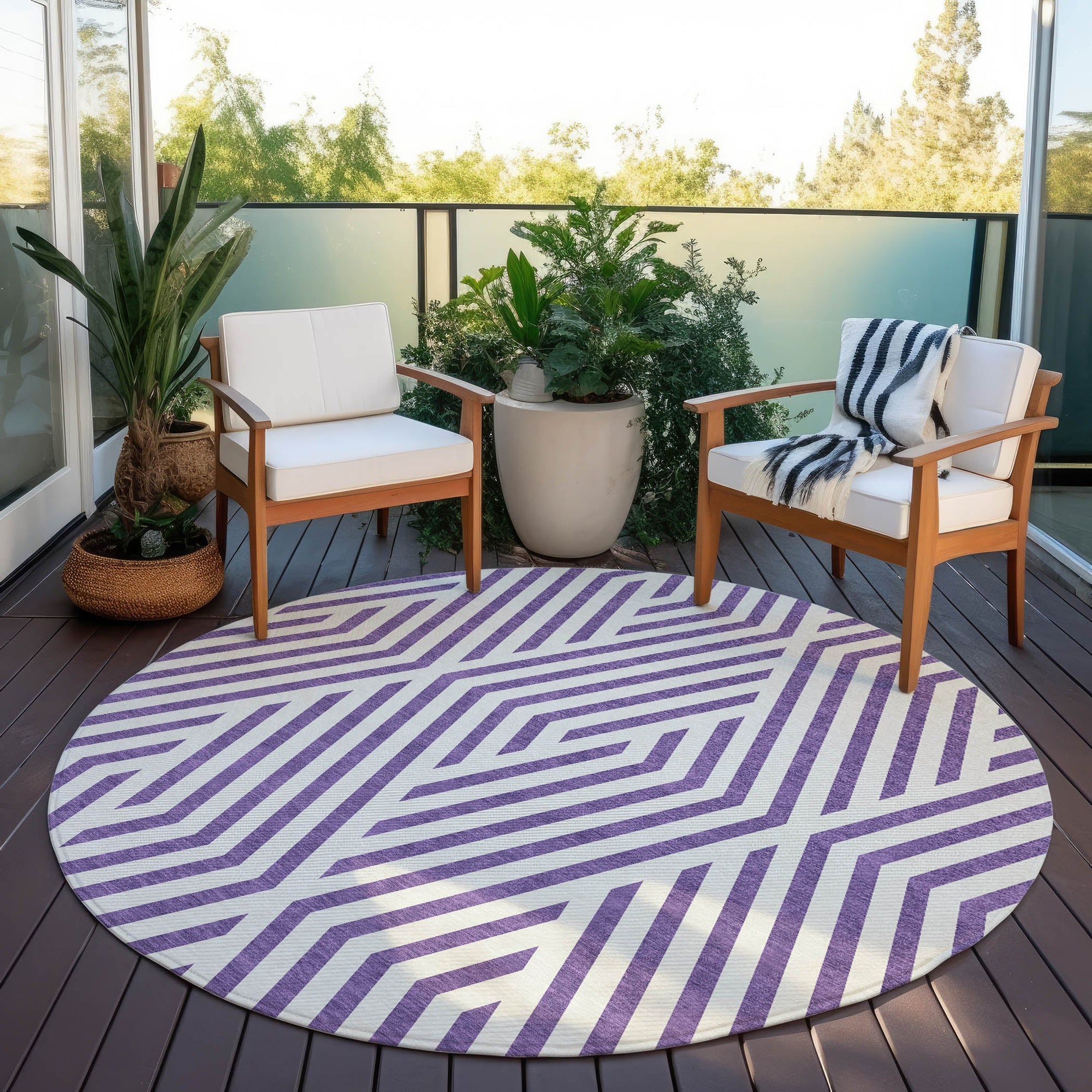 Addison Rugs Geometric Purple Washable Indoor-Outdoor Rug