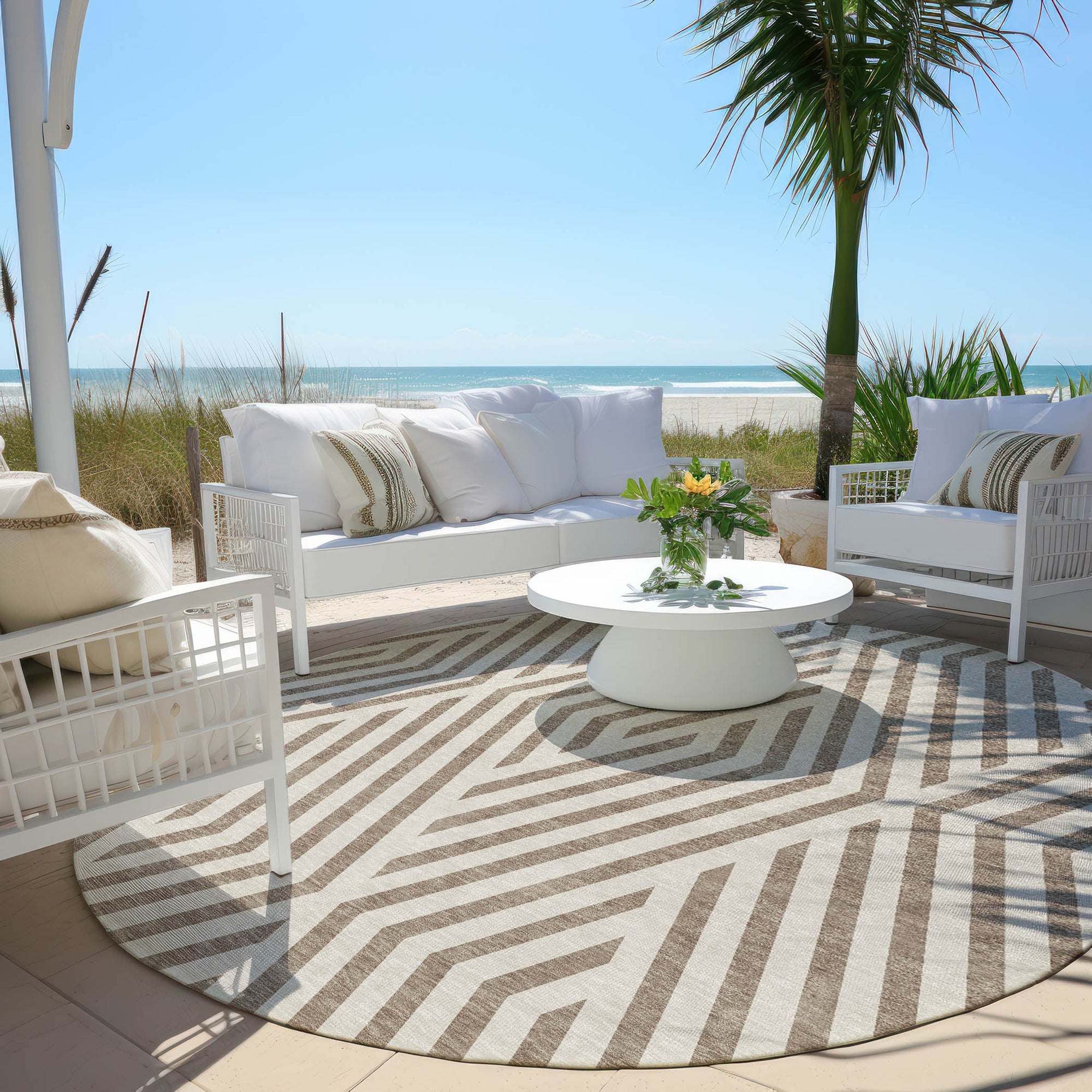 Addison Rugs Geometric Taupe Washable Indoor-Outdoor Rug