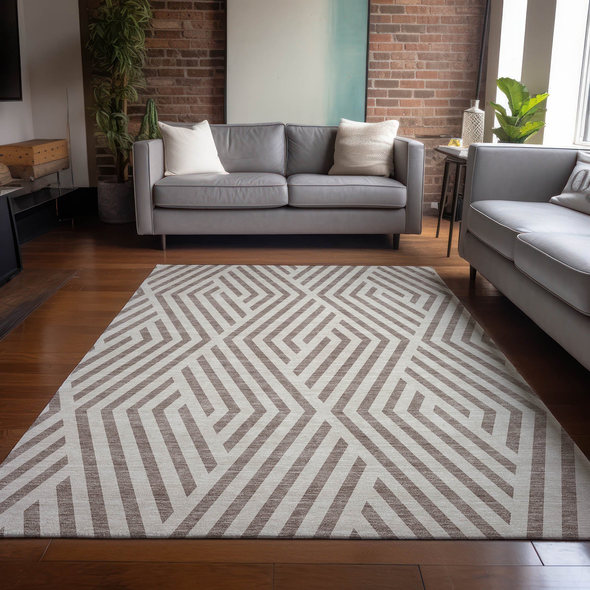 Addison Rugs Geometric Taupe Washable Indoor-Outdoor Rug