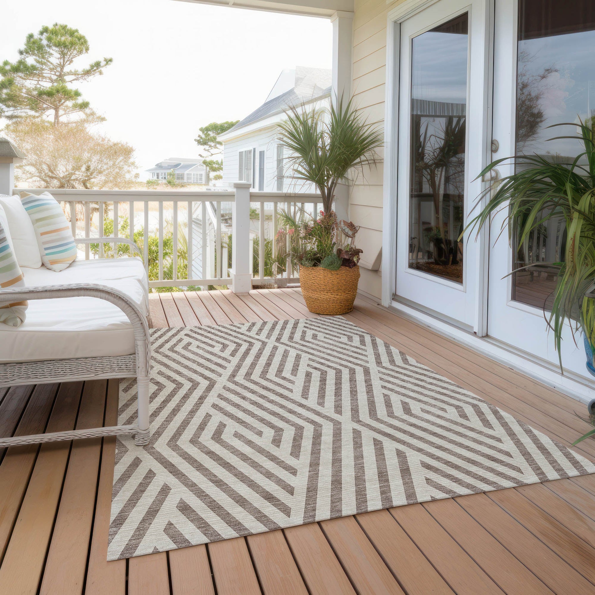 Addison Rugs Geometric Taupe Washable Indoor-Outdoor Rug