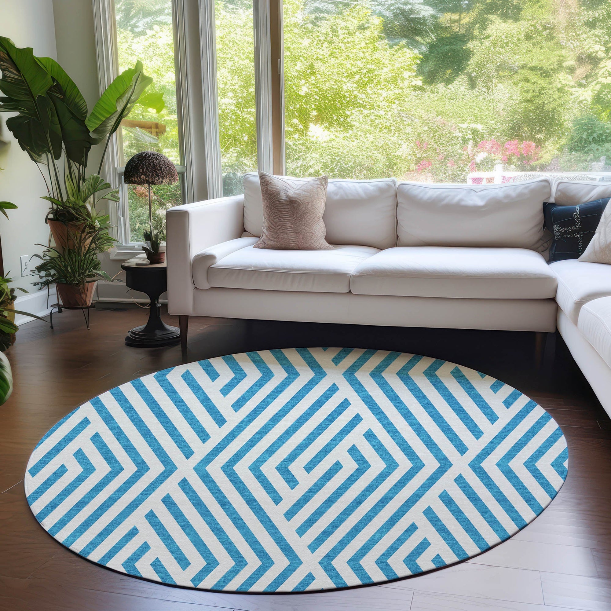 Addison Rugs Geometric Teal Washable Indoor-Outdoor Rug