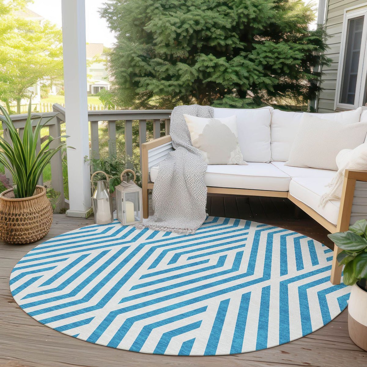 Addison Rugs Geometric Teal Washable Indoor-Outdoor Rug