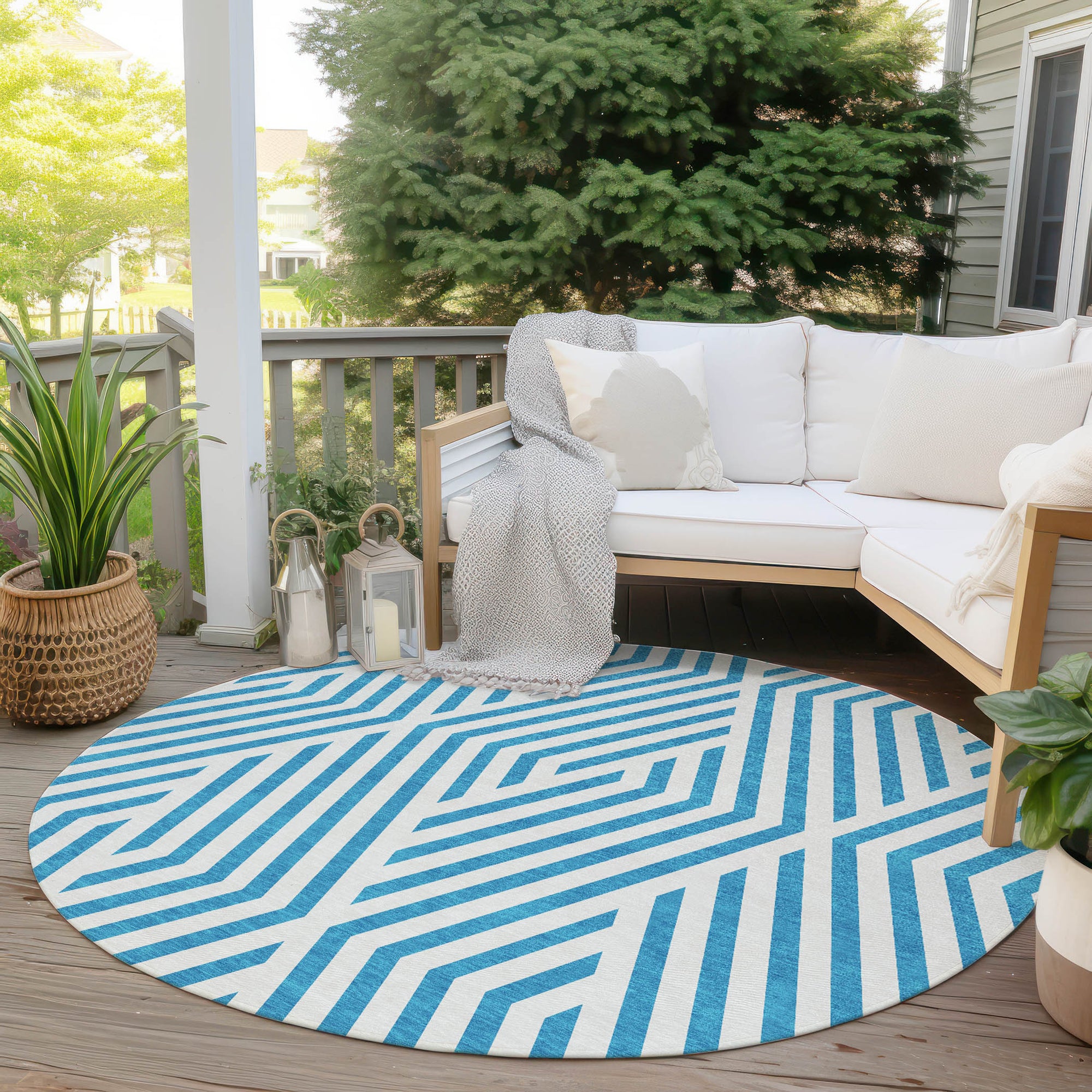 Addison Rugs Geometric Teal Washable Indoor-Outdoor Rug
